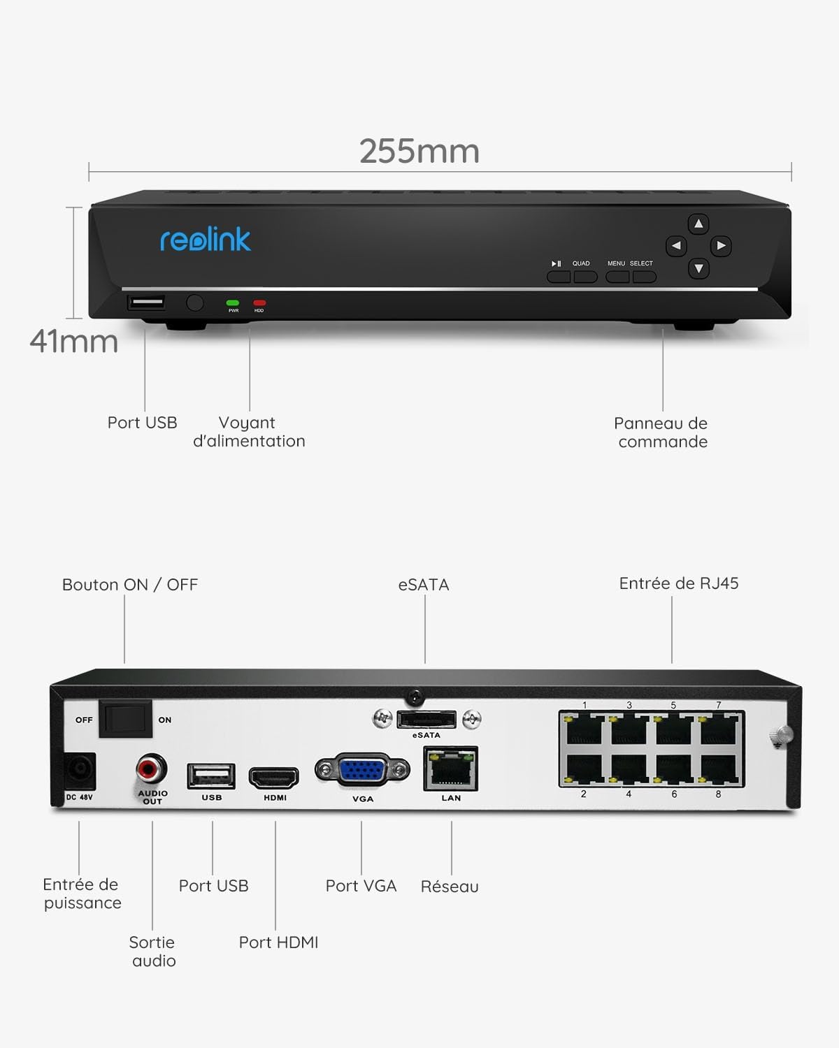 Reolink 4K PoE NVR 8 Canaux Caméra de Sécurité à Domicile Enregistrement de Vidéo avec Disque Dur de 2TO Supportez 16MP/12MP/8MP/5MP/4MP HD IP Caméra RLN8-410
