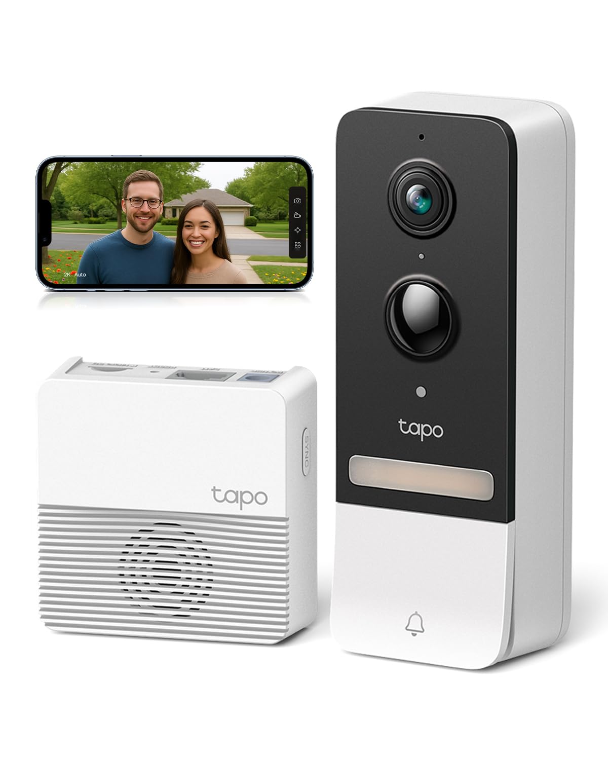 Tapo D205 Sonnette sans fil avec caméra exterieur 2K 3MP, IP54 étanche, Grand angle 160°, Vision Nocturne, Détection Humaine AI gratuite, Audio Bidirectionnel, autonomie 180j, Installation facile