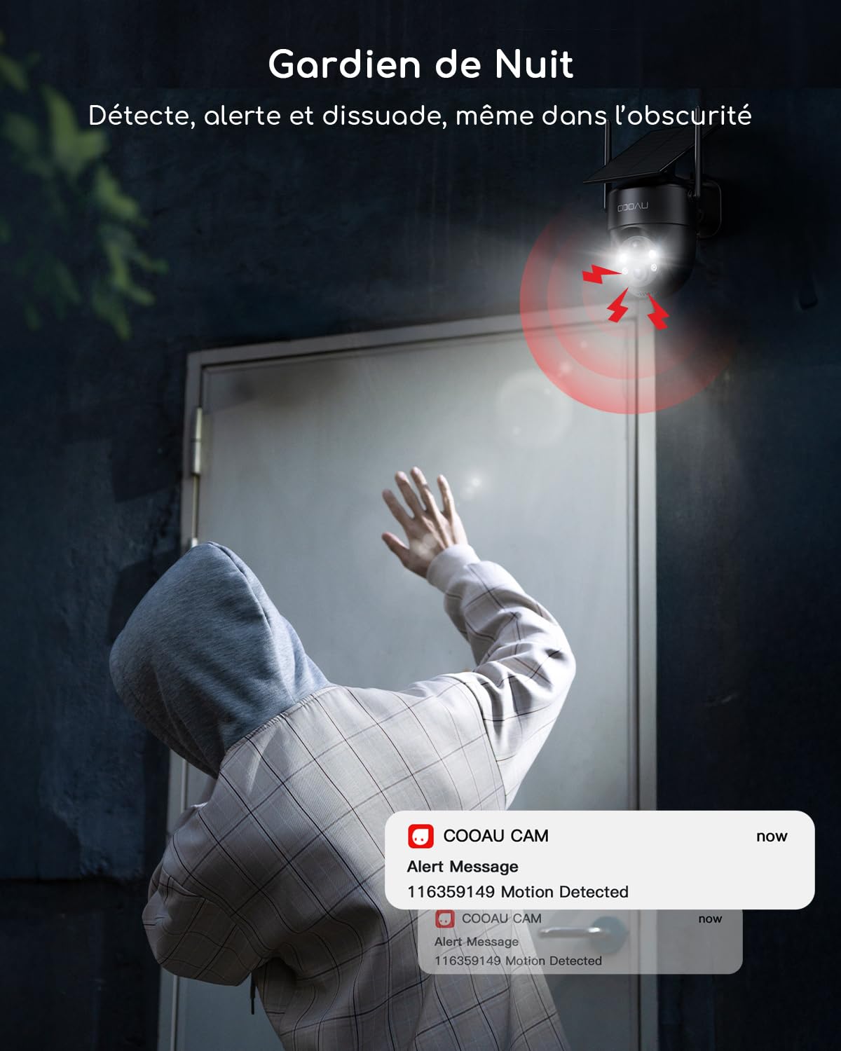 COOAU 2K Camera Surveillance WiFi Exterieure sans Fil | Caméra Solaire 3MP 360° PTZ, Wi-FI 6, Détection PIR Intelligente, Alarme Anti-Intrusion, Installation Facile, Recharge Basse Luminosité, IP66