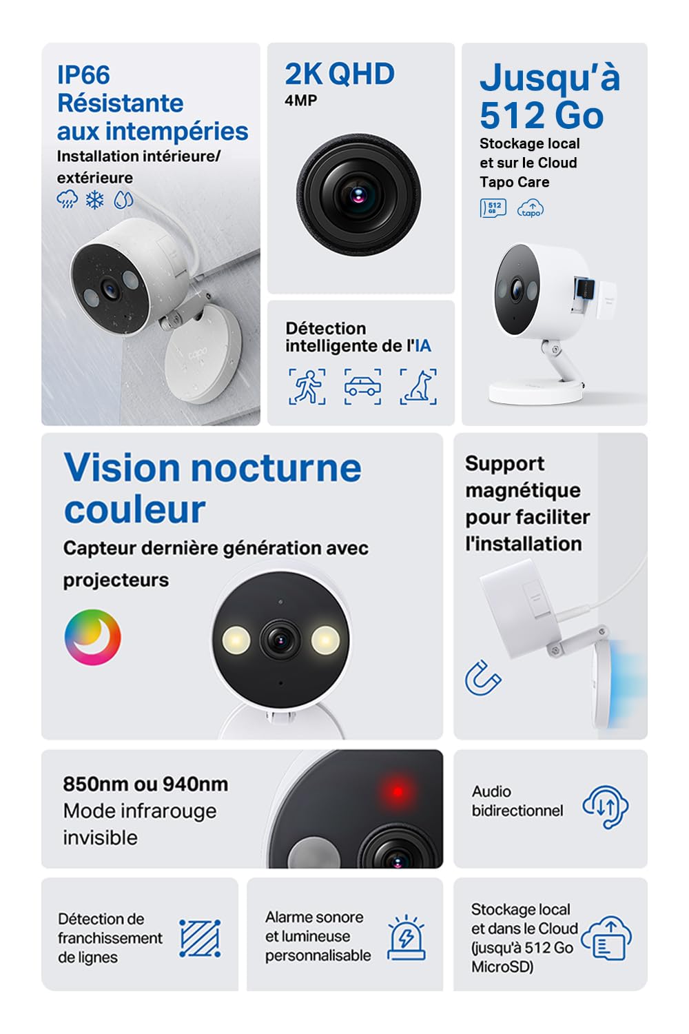 Tapo C110 Caméra de Surveillance WiFi intérieure 2K 3MP, Audio bidirectionnel, détection de Mouvement, Alarme sonore et Lumineuse, Vision Nocturne, Compatible avec Alexa, Google Assistant