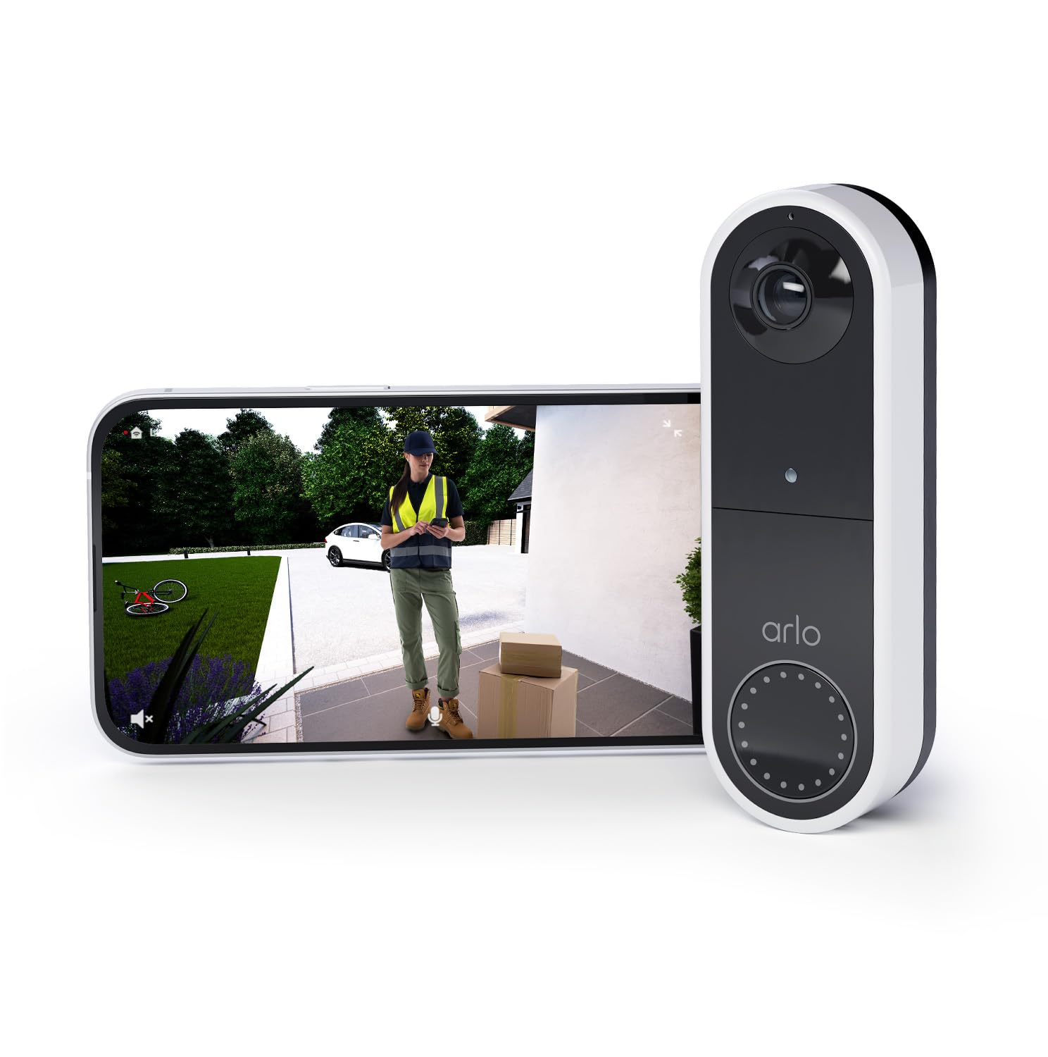 ARLO Sonnette Vidéo HD, Sonnette WiFi Extérieur Exterieure Sans Fil, Détection par IA, Vision Nocturne Couleur, Audio bidirectionnel, Compatible avec Alexa, Essai Secure Inclus