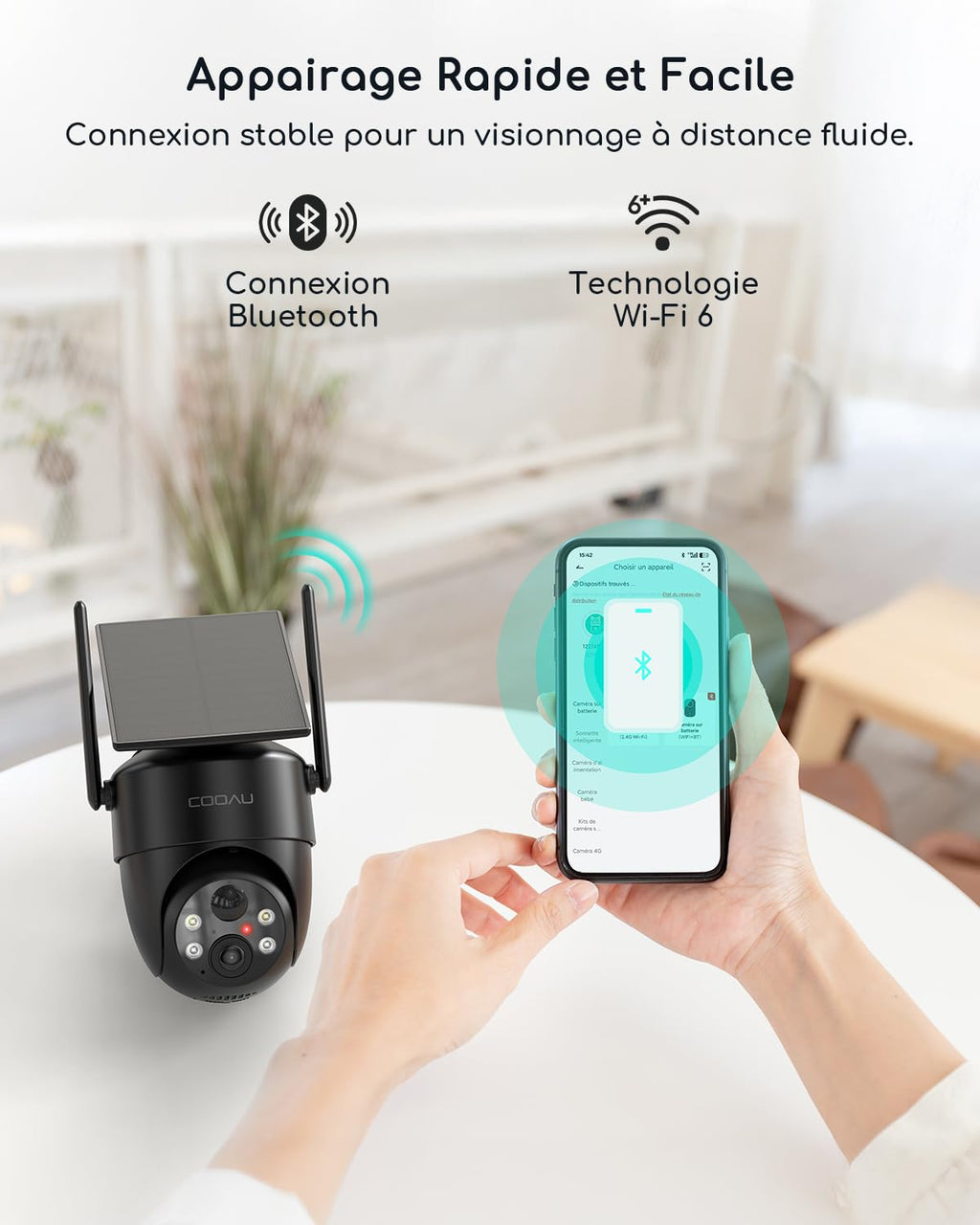 COOAU 2K Camera Surveillance WiFi Exterieure sans Fil | Caméra Solaire 3MP 360° PTZ, Wi-FI 6, Détection PIR Intelligente, Alarme Anti-Intrusion, Installation Facile, Recharge Basse Luminosité, IP66