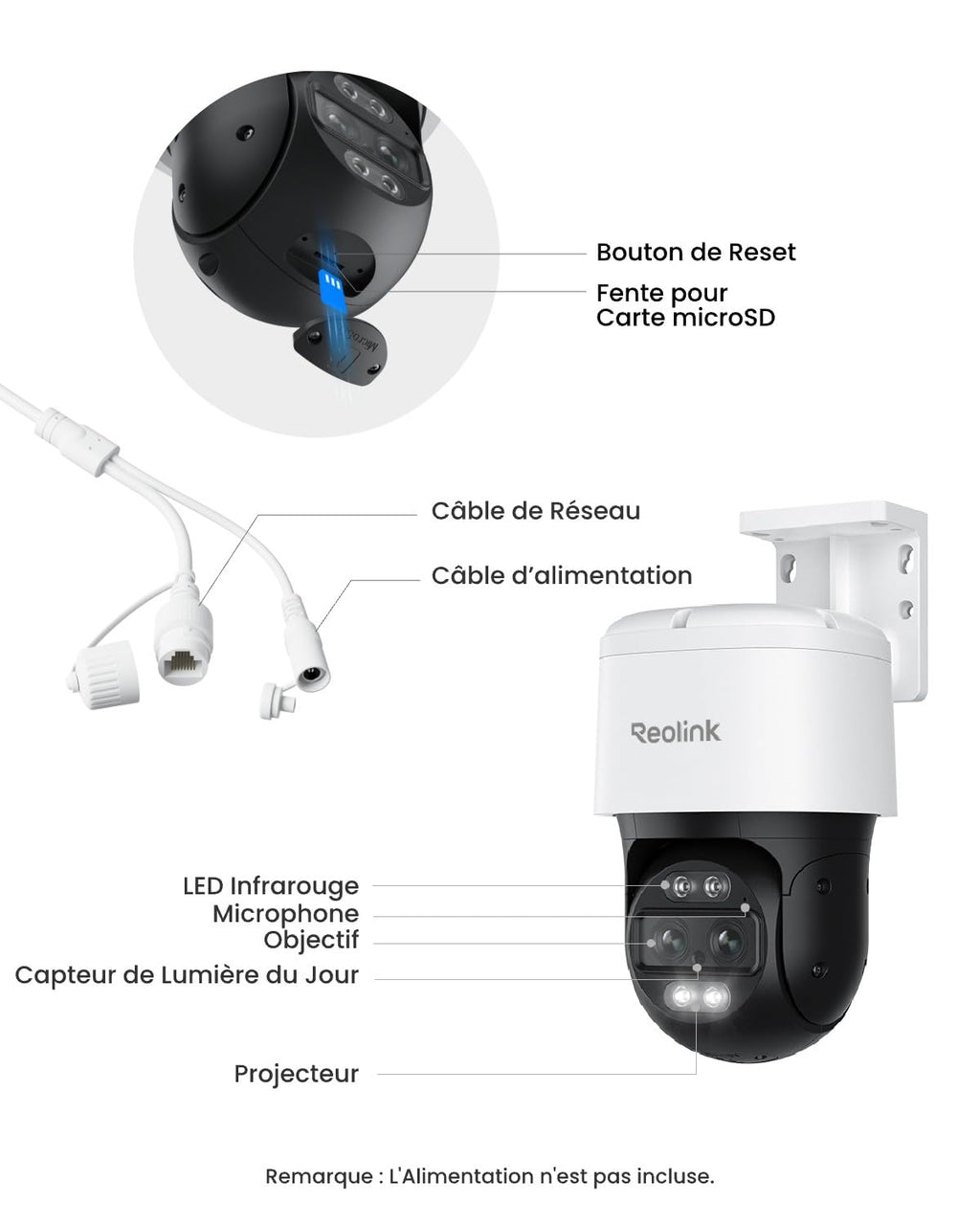 Reolink PTZ 4K Caméra Extérieur PoE, Double Objectif, Zoom Hybride 6X, Suivi Automatique, Vision Nocturne en Couleur, Détection de Personne/Véhicule/Animal, Audio Bidirectionnel, TrackMix PoE
