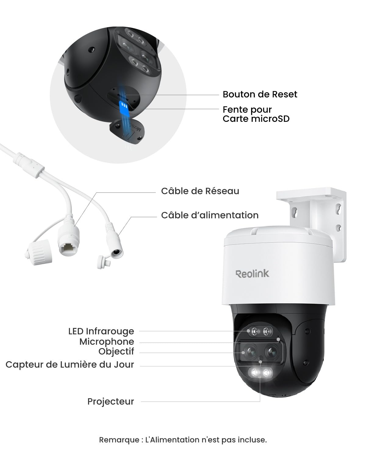 Reolink PTZ 4K Caméra Extérieur PoE, Double Objectif, Zoom Hybride 6X, Suivi Automatique, Vision Nocturne en Couleur, Détection de Personne/Véhicule/Animal, Audio Bidirectionnel, TrackMix PoE