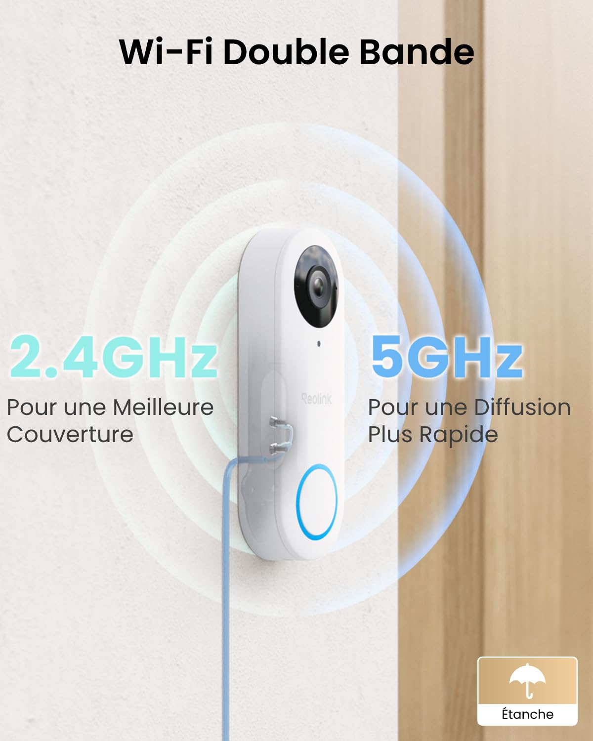 Reolink Sonnette Connectée Filaire Caméra 5MP WiFi, Doorbell Extérieure Étanche avec Carillon 2,4/5 GHz, Alertes de Détection Humaine, Grand Angle 180°, Audio Bidirectionnel, Video Doorbell WiFi