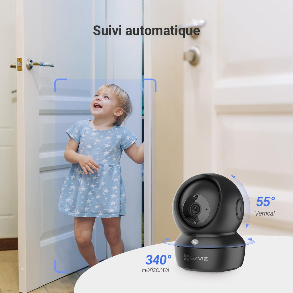 EZVIZ C6N Caméra Surveillance WiFi Intérieure 1080p, Caméra Bébé Pan/Tilt à 360°, WiFi 2.4Ghz, Vision Nocturne Intelligente avec Smart IR, Détection de Movement et Suivi Auto, Audio Bidirectionnel