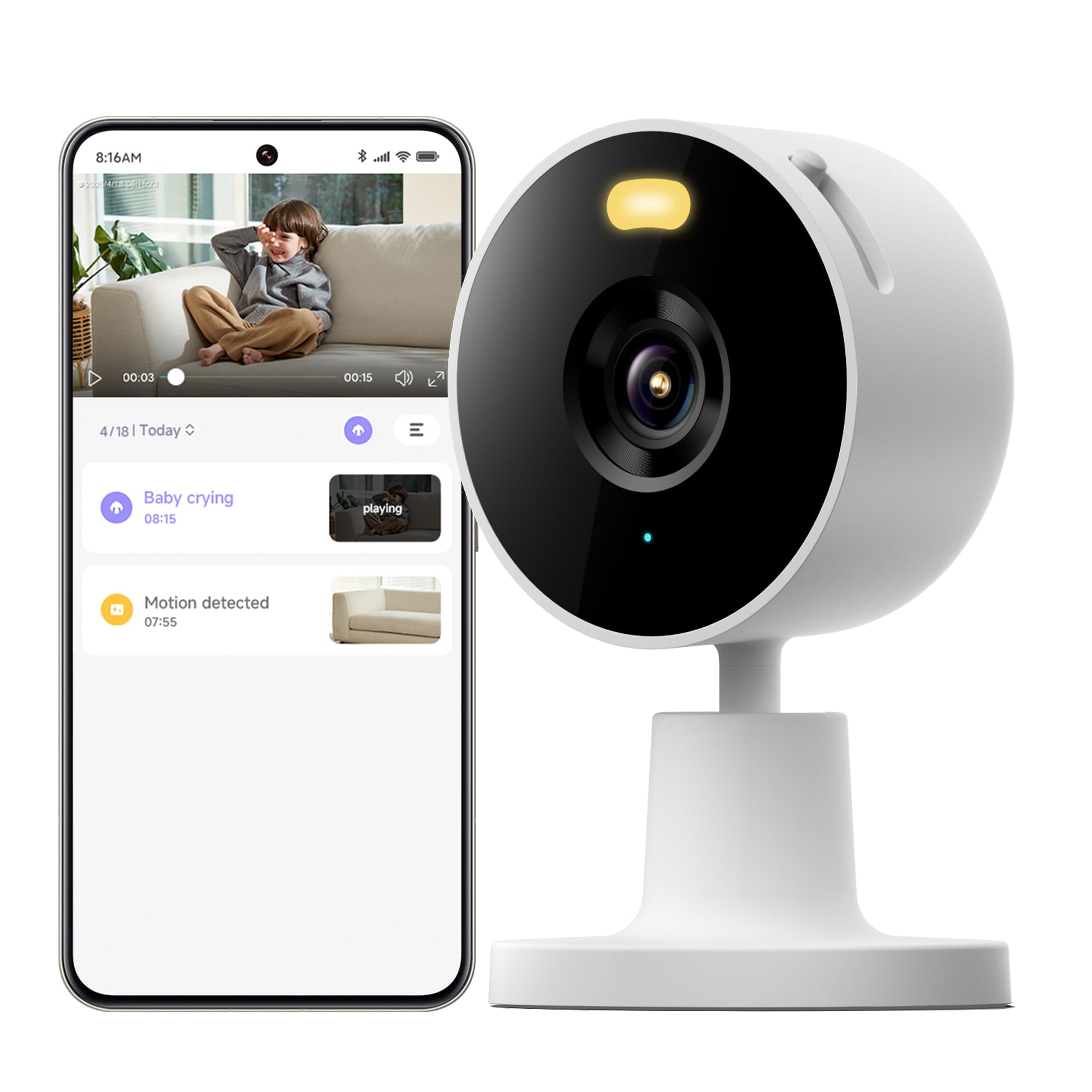 XIAOMI C201 1080p HD, caméra de sécurité, WiFi 6, 360° Panorama, Vision Nocturne Couleur, Protection Objectif, Audio bidirectionnel, babyphone, caméra Animaux, Compatible avec Alexa et Google