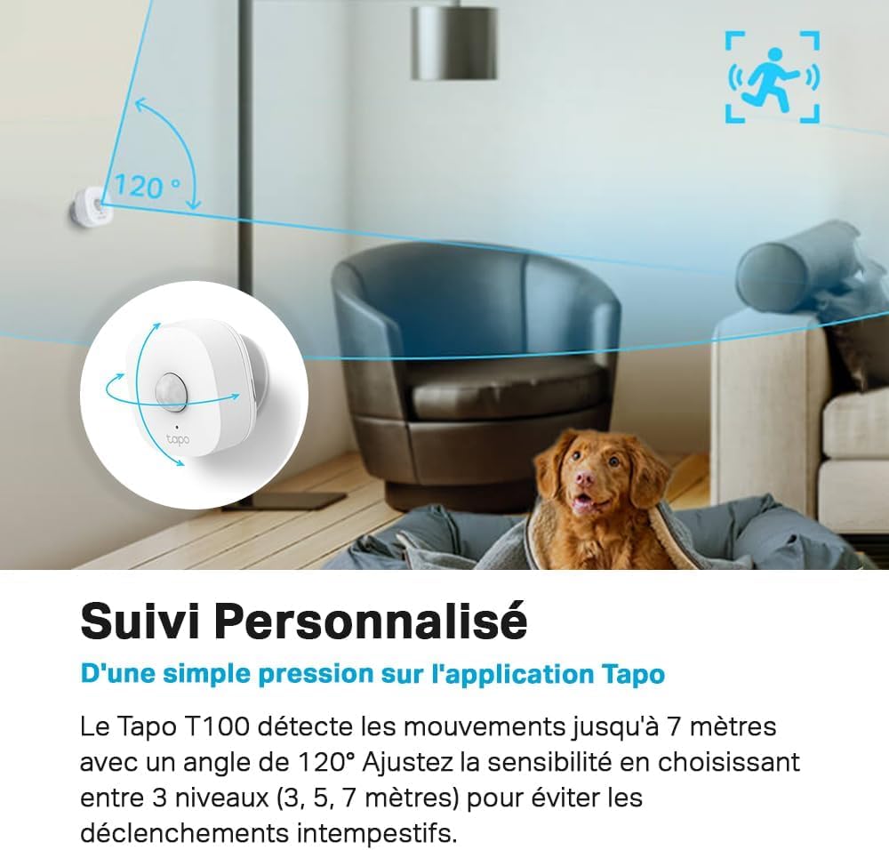 Tapo Détecteur de Mouvement Intelligent Tapo T110, pour la sécurité des fenêtres/Portes, durée de Vie de la Batterie de 1 an et Plus, Notification d'application instantanée, Hub requis