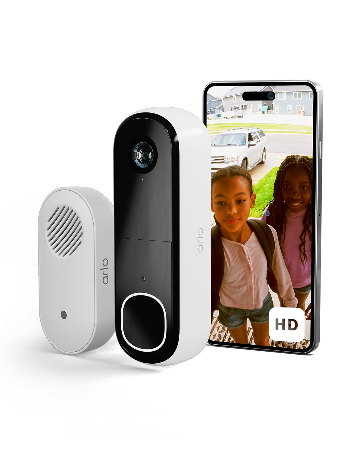 ARLO Sonnette Vidéo HD, Sonnette WiFi Extérieur Exterieure Sans Fil, Détection par IA, Vision Nocturne Couleur, Audio bidirectionnel, Compatible avec Alexa, Essai Secure Inclus