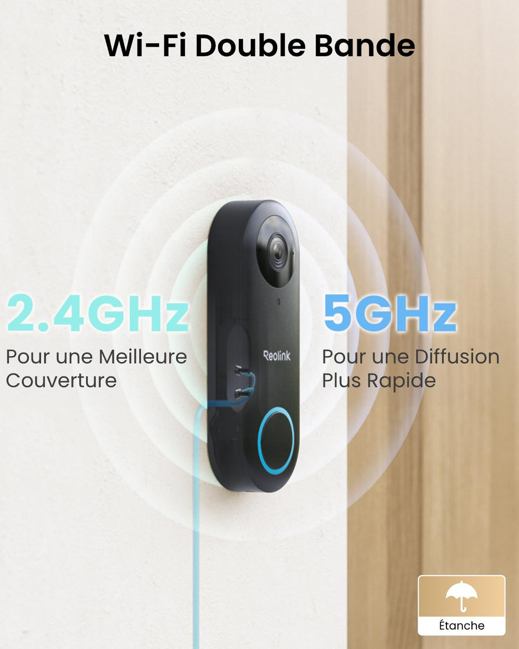 Reolink Sonnette Connectée Filaire Caméra 5MP WiFi, Doorbell Extérieure Étanche avec Carillon 2,4/5 GHz, Alertes de Détection Humaine, Grand Angle 180°, Audio Bidirectionnel, Video Doorbell WiFi