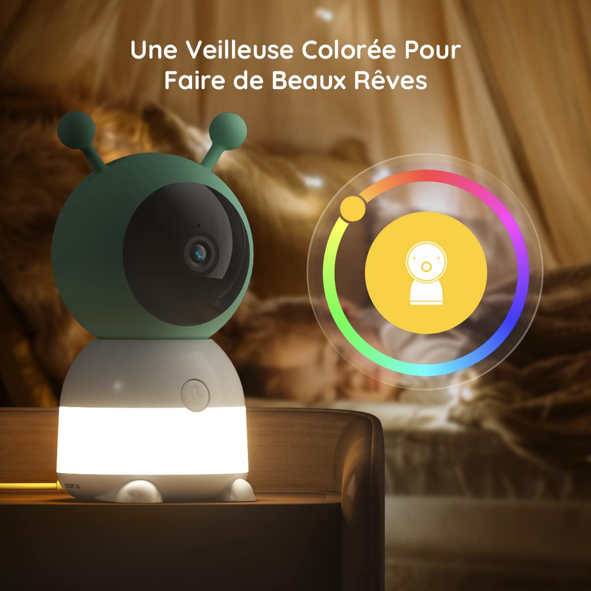 BOIFUN Babyphone Camera Bébé 2K, Baby Phone avec Caméra WiFi et Moniteur 5", Vision Nocturne Invisible, Veilleuse Bébé Colorée Réglable, Alerte Mouvements/Pleurs, Température, Zoom 4X, Rappel Biberon