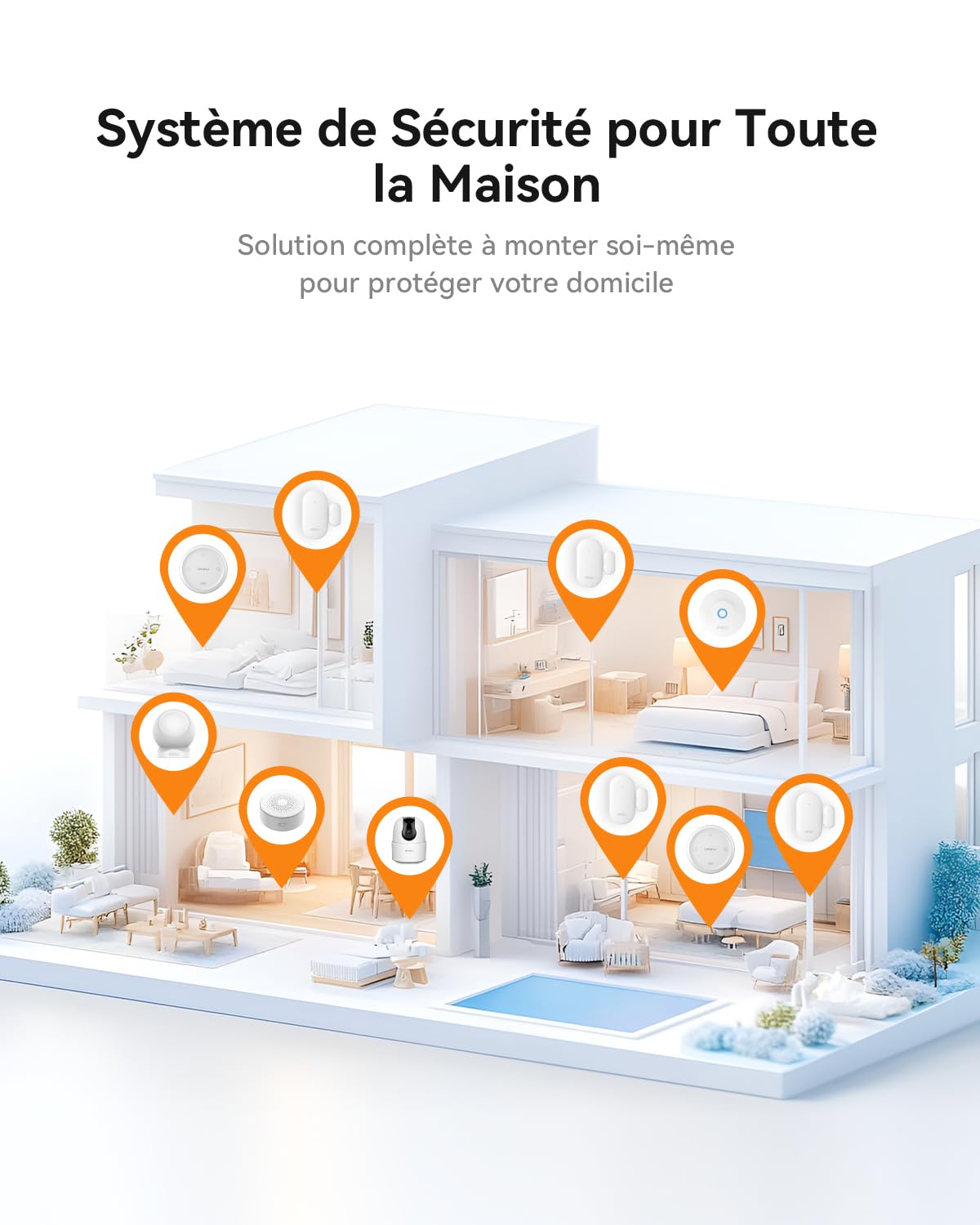 Imou Kit d'Alarme Maison 11 Pièces，Système de Sécurité Complet avec Sirène/Projecteur 100 DB, 1 Caméra Intérieure WiFi, 2 Télécommandes, 4 Capteurs Porte/Fenêtre, 2 Détecteurs de Mouvement