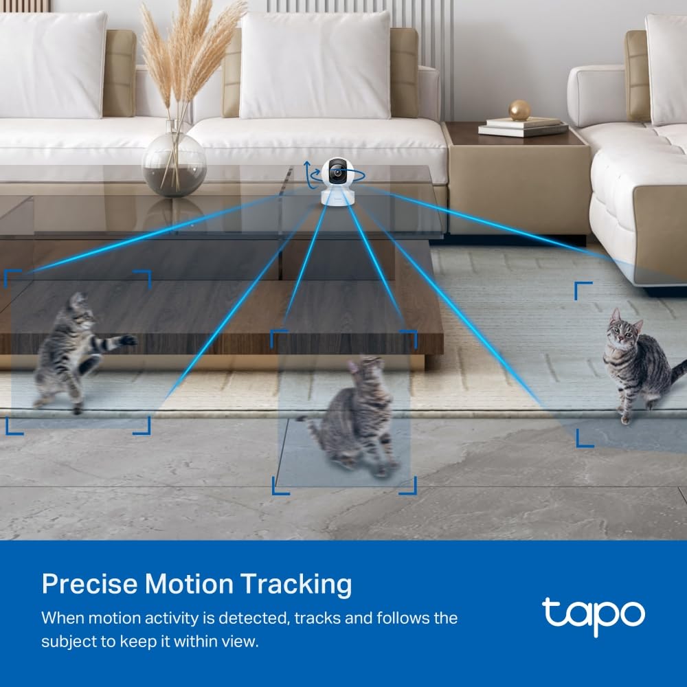 Tapo 2.5K(4MP) Caméra de Surveillance WiFi intérieure 360°, Détection Humaine AI Suivi Intelligent, Sirène et détection de Mouvement, Audio bidirectionnel, Compatible Alexa pour Bébé/Animaux C220