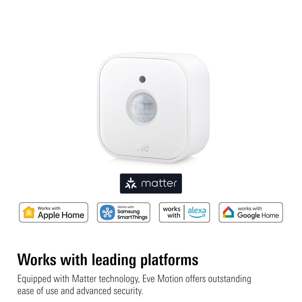 Eve Motion (Matter) – Capteur de mouvement et sensor de lumière intelligent, intérieur & extérieur, sécurité connectée, Apple Home, Alexa, Google Home, SmartThings, Nécessite un Thread concentrateur