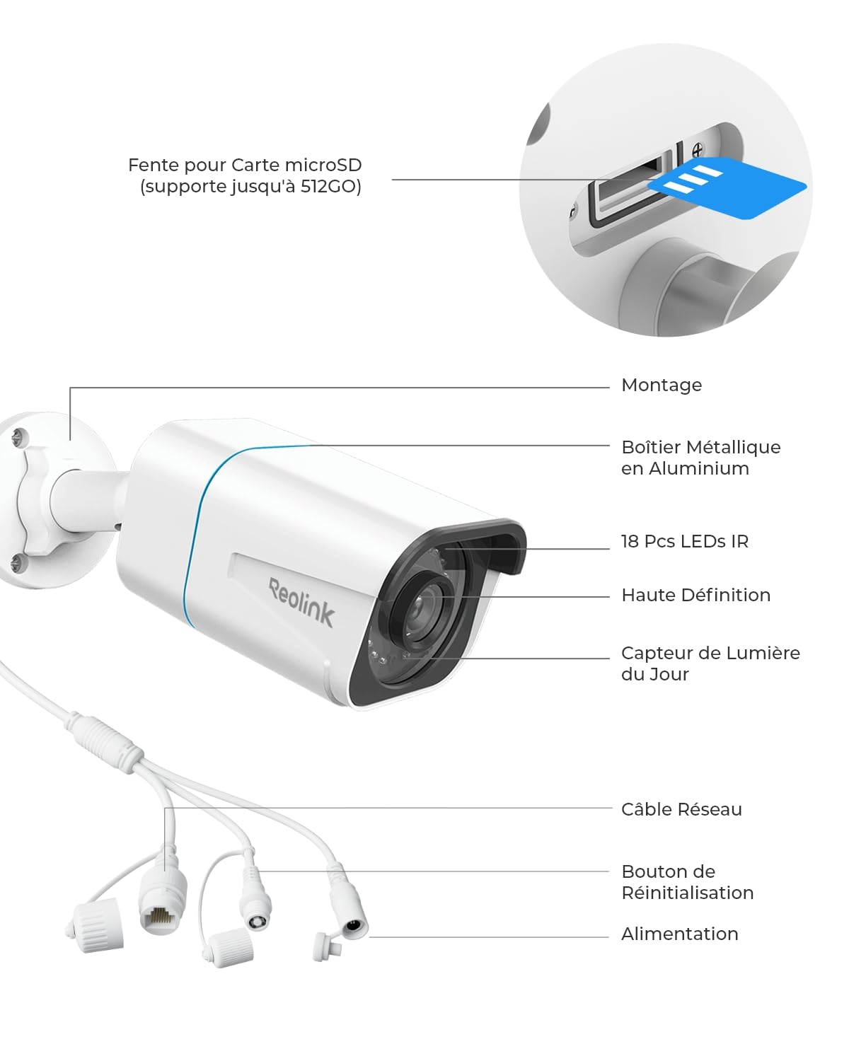 Reolink 4K Caméra IP PoE avec Détection Personne/Véhicule/Animal, Caméra de Surveillance Extérieure avec Etanche IP67, Fente pour Carte microSD, Vision Nocturne IR, Support Audio, Time Lapse, RLC-810A