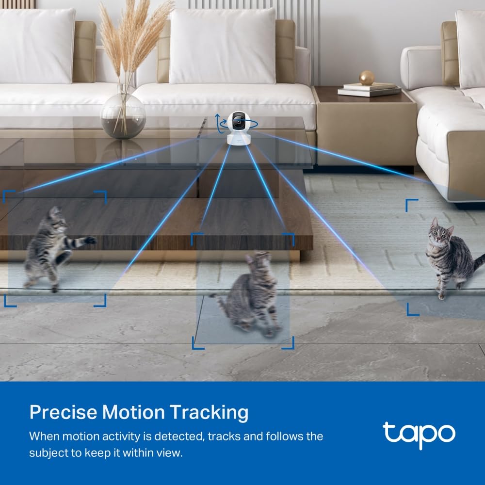 Tapo 2.5K(4MP) Caméra de Surveillance WiFi intérieure 360°, Détection Humaine AI Suivi Intelligent, Sirène et détection de Mouvement, Audio bidirectionnel, Compatible Alexa pour Bébé/Animaux C220