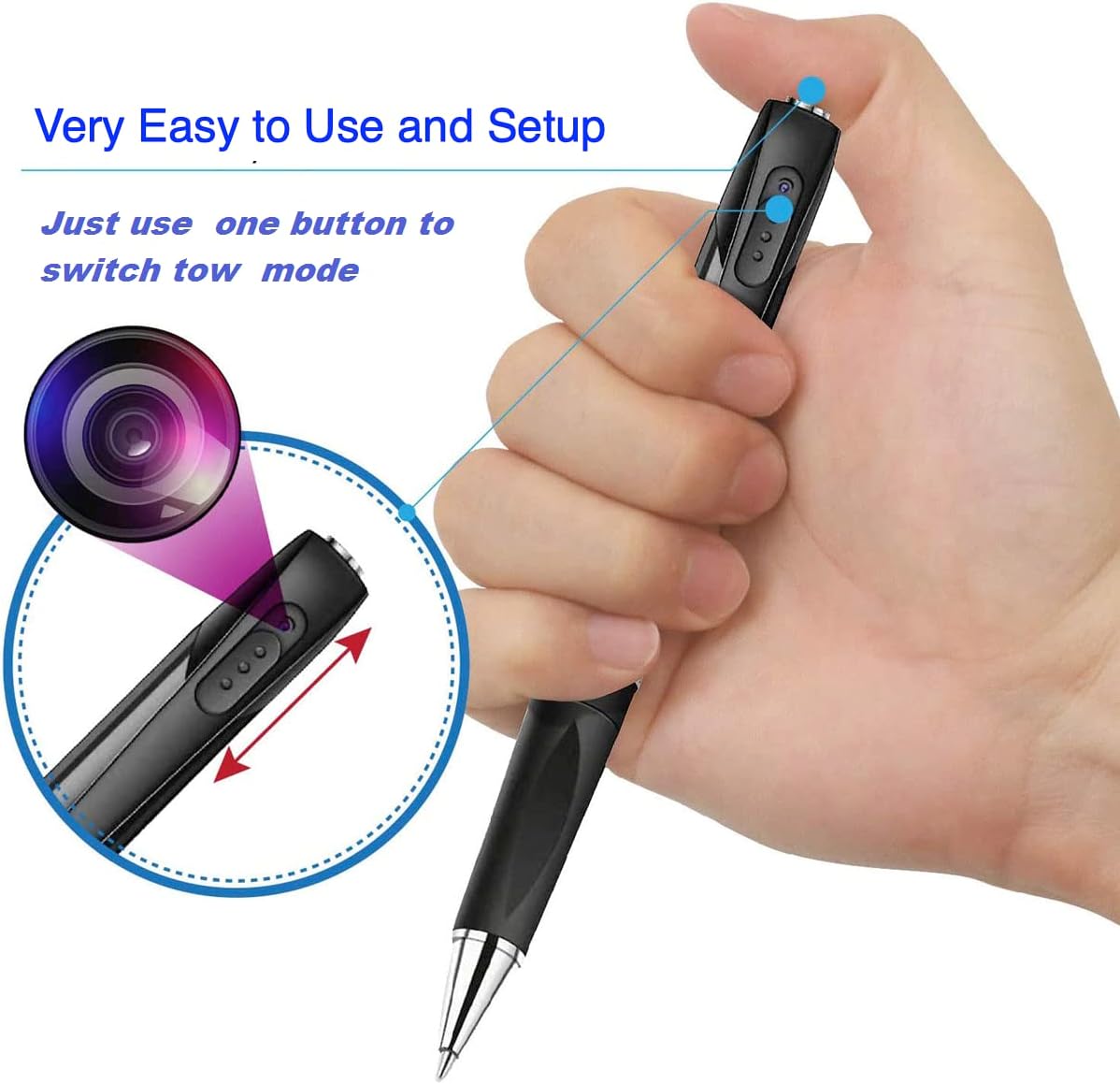 Caméra Espion Caméra Cachée Stylo 1080P Mini Caméra de Poche avec Go Caméra Stylo avec Enregistrement Vidéo Prise de Photo et 150 Mins d'Autonomie de la Batterie Rechargeable (A1-2)