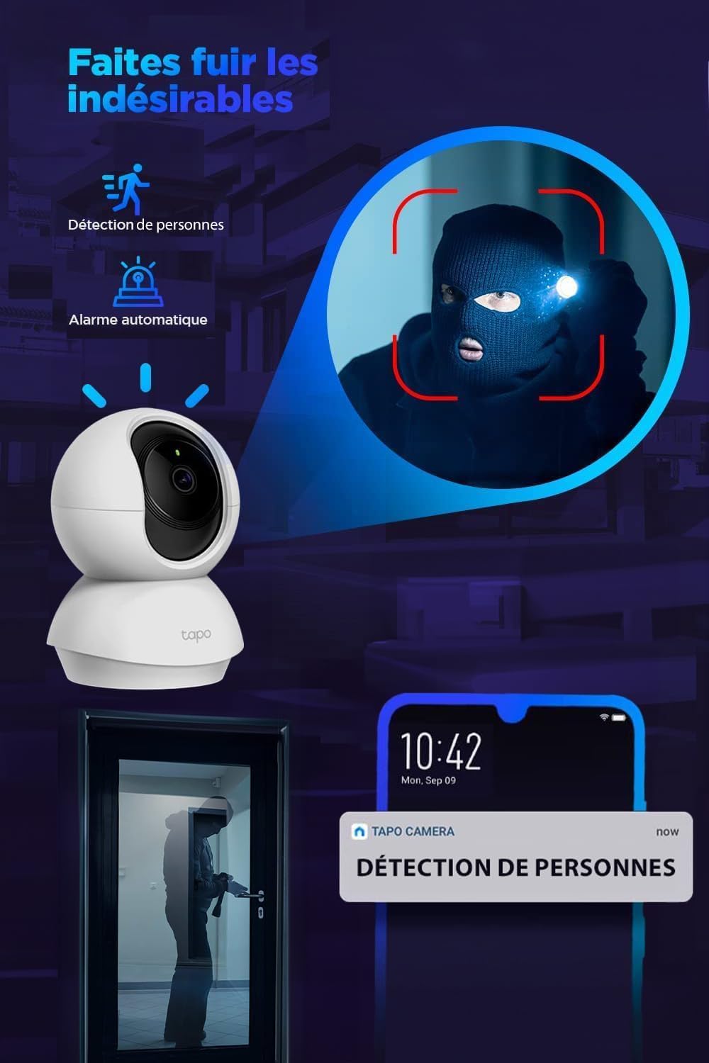 Tapo C210 2 Pack Caméra WiFi Intérieure 2K QHD 3MP, Rotation 360°, Détection de Personne&Pleurs de Bébé, Vision Nocturne, Audio Bidirectionnel, Stockage Cloud&microSD 512 Go,Alexa et Google Assistant