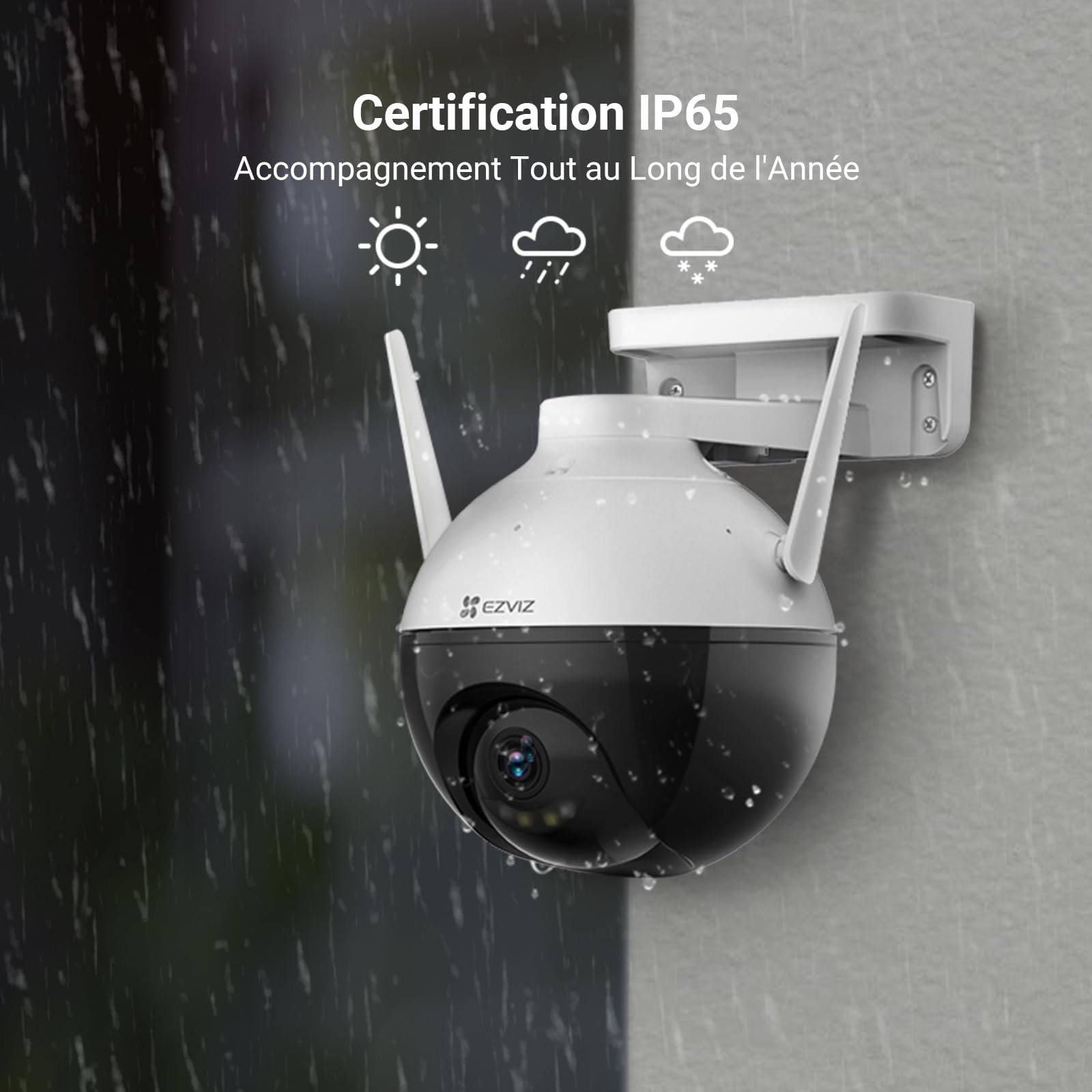 EZVIZ C8c 2MP Camera Surveillance WiFi Extérieure à 360° avec Suivi Auto-Zoom, Détection de Forme Humaine, Vision Nocturne en Couleur, Audio Bidirectionnel, IP65 Etanche, Défense Active