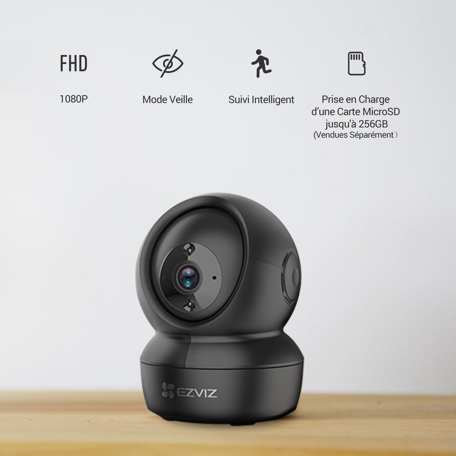EZVIZ C6N Caméra Surveillance WiFi Intérieure 1080p, Caméra Bébé Pan/Tilt à 360°, WiFi 2.4Ghz, Vision Nocturne Intelligente avec Smart IR, Détection de Movement et Suivi Auto, Audio Bidirectionnel