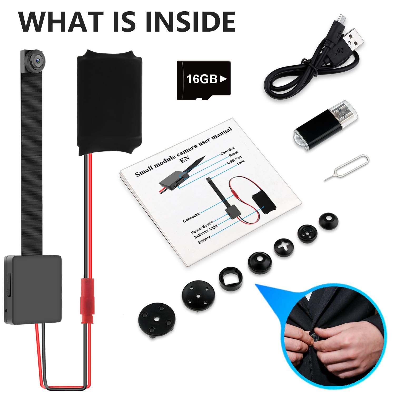 OTADUG Caméra Espion 1080p Mini caméra Espion cachée avec caméra et Microphone/Carte SD 16 Go/Longue durée de Vie de la Batterie (détection de Mouvement)
