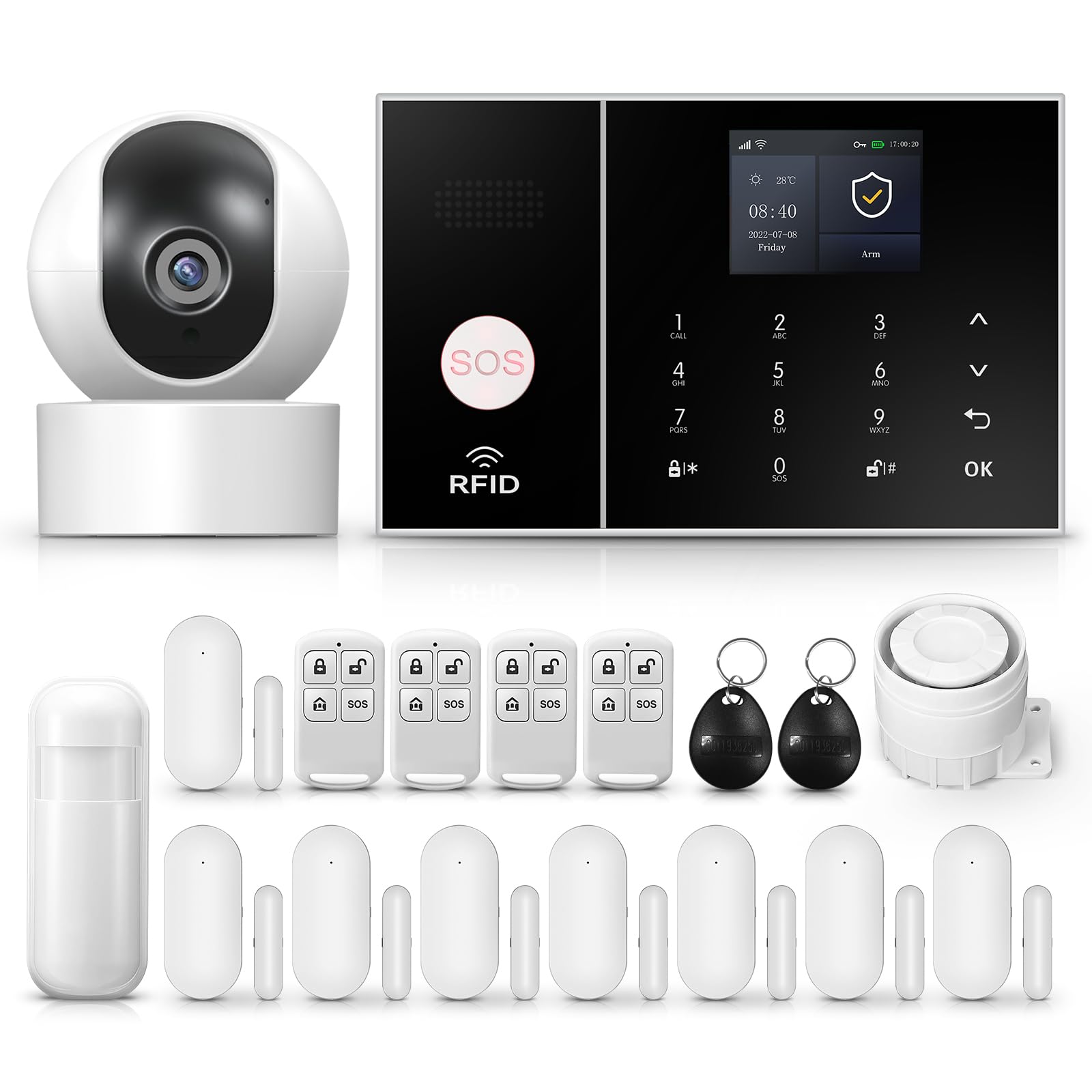 LWOHSI Système d'Alarme Maison,Alarme Maison sans Fil GSM+WiFi,Caméra de Surveillance HD 3MP,Capteur de Porte et Fenêtre Installation Facile,Détecteur de Mouvement,Compatible avec Alexa et Google