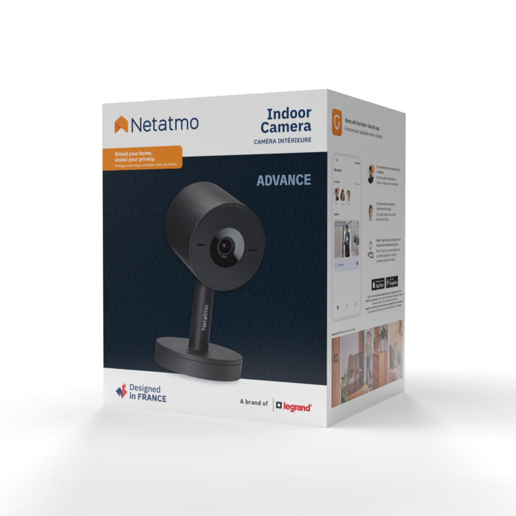 Netatmo Intelligente Caméra Intérieure Advance - Reconnaissance Faciale, Audio-Bidirectionnel, Angle de Vue de 130°, 2K HDR, 30 fps, Zoom X16, 2X Carte SD - Noire