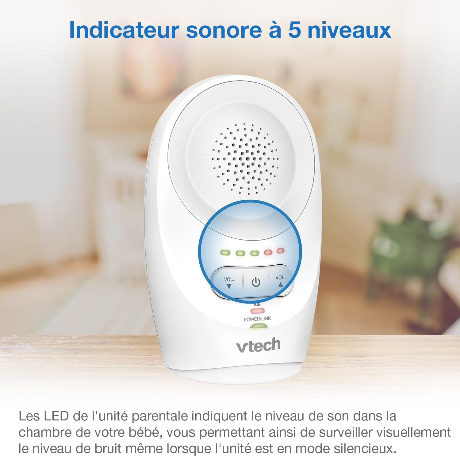VTech DM1111 Babyphone Audio Numérique – Technologie DECT, Affichage du Niveau de Bruit, Clip Ceinture et Bien Plus – Unité Parentale et Unité Bébé