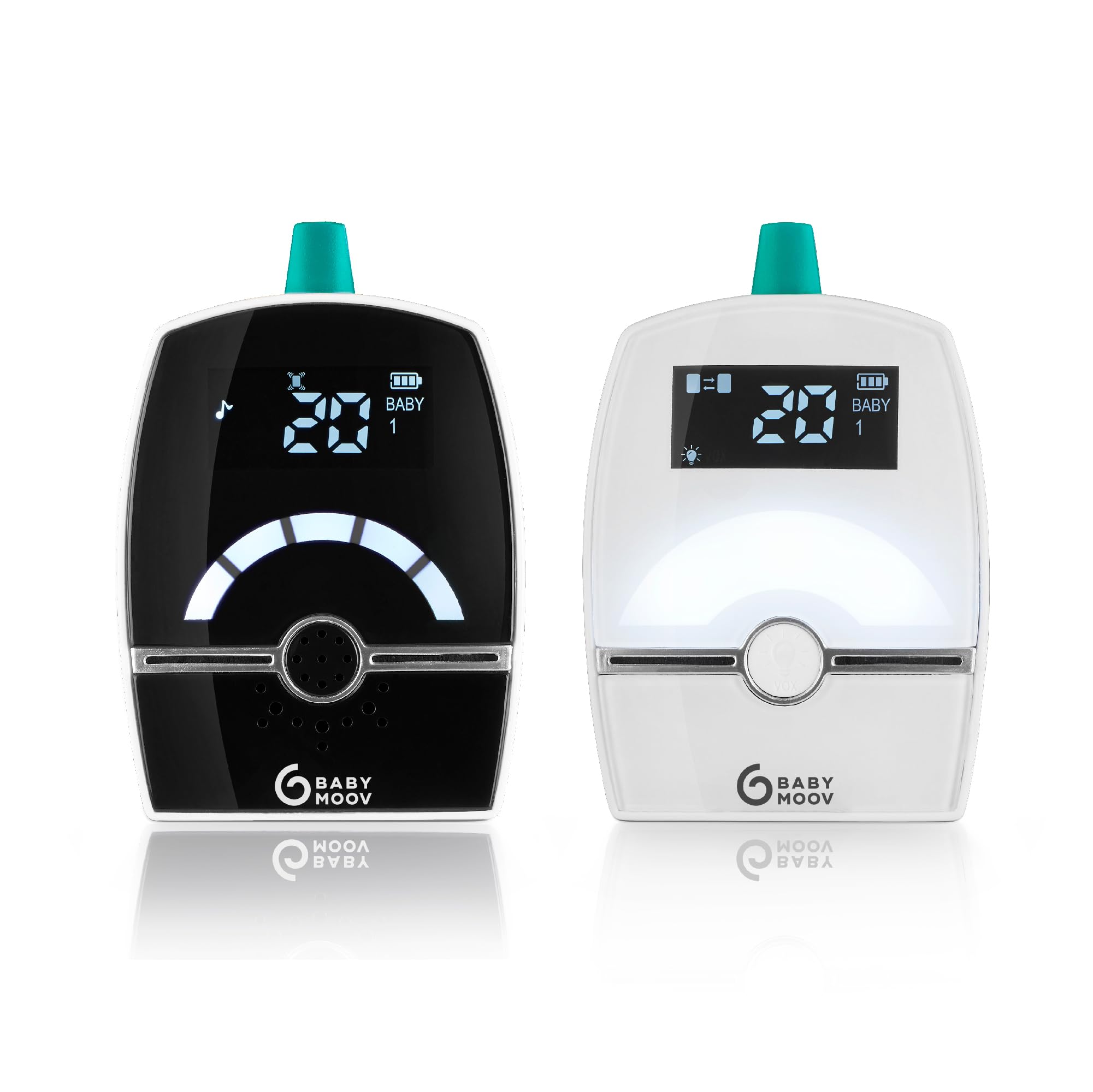 Babymoov Babyphone Audio Premium Care, Faible Emission d'Ondes avec Détecteur de Mouvement, Portée 1400m, Veilleuse, Berceuses, Capteur de Température, Talkie-Walkie