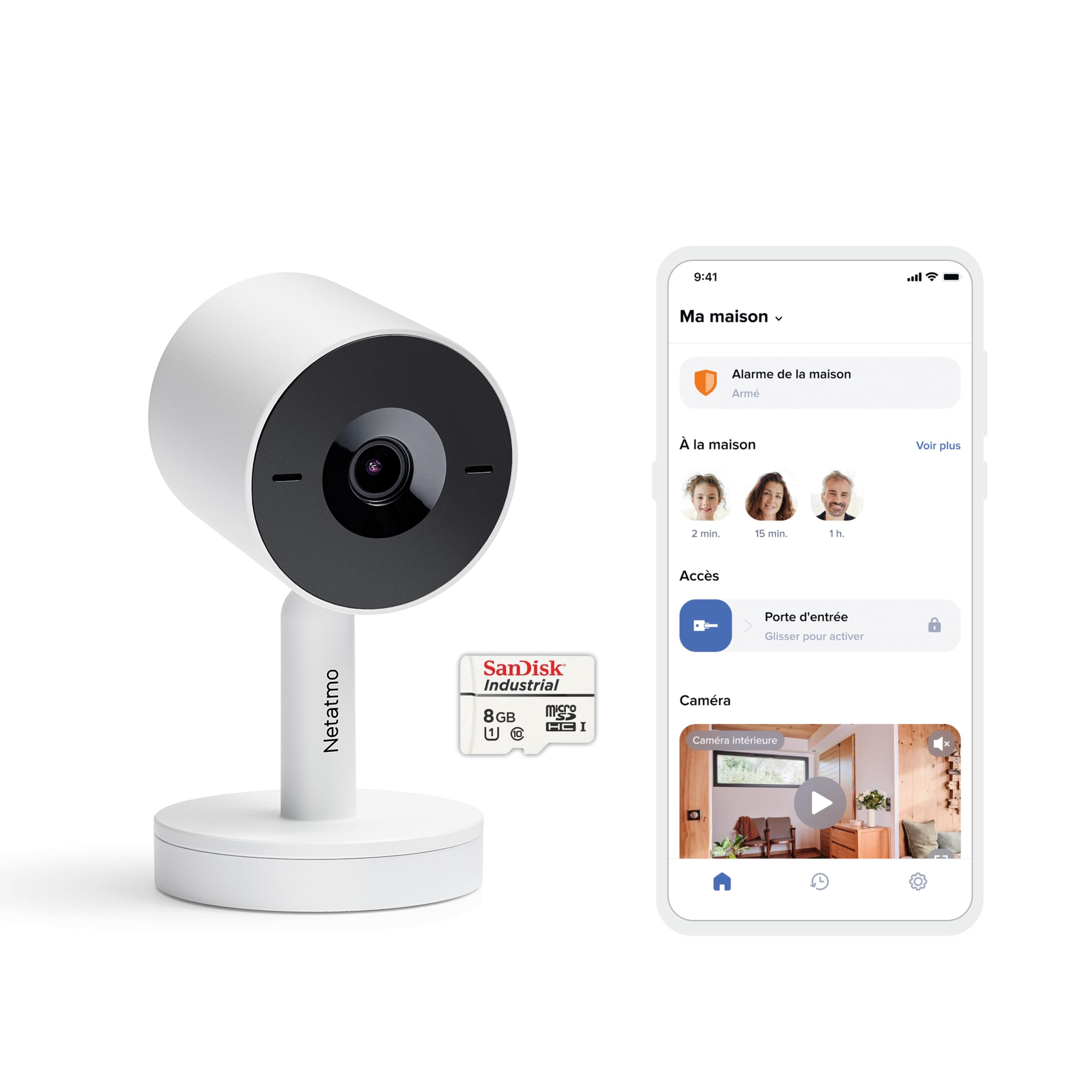 Netatmo Intelligente Caméra Intérieure Advance - Reconnaissance Faciale, Audio-Bidirectionnel, Angle de Vue de 130°, 2K HDR, 30 fps, Zoom X16, 2X Carte SD - Noire