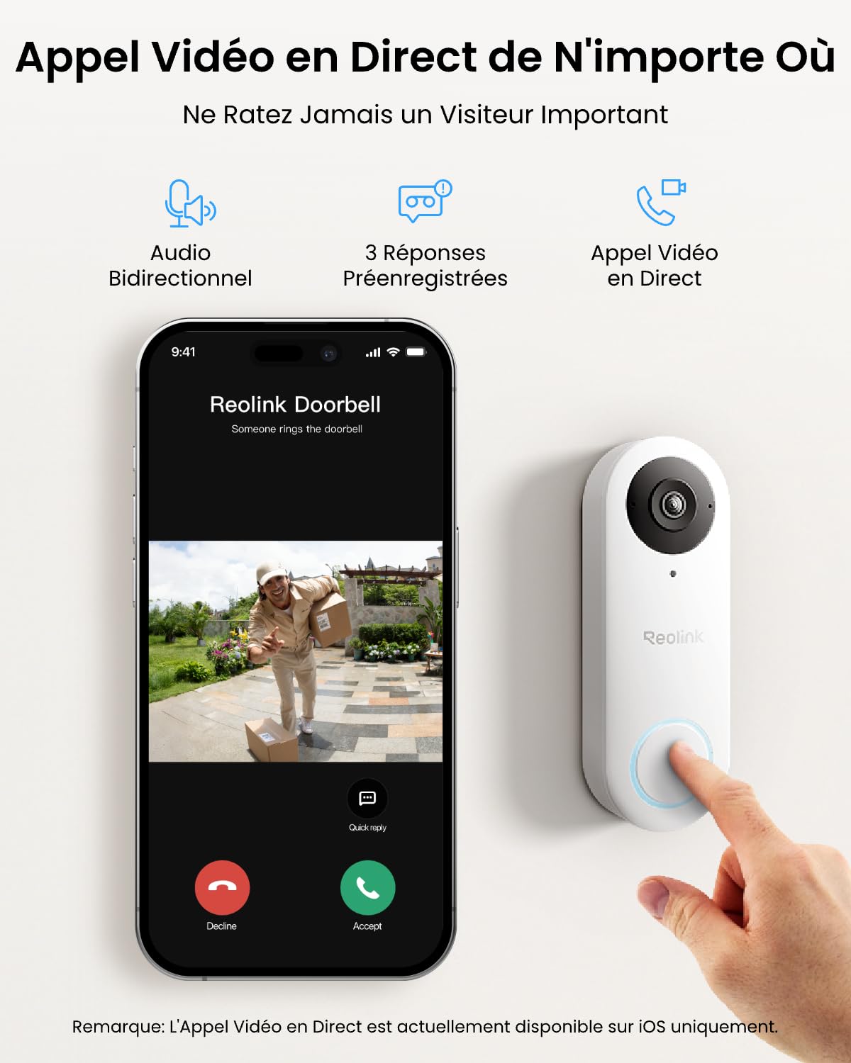 Reolink Sonnette Connectée Filaire Caméra 5MP WiFi, Doorbell Extérieure Étanche avec Carillon 2,4/5 GHz, Alertes de Détection Humaine, Grand Angle 180°, Audio Bidirectionnel, Video Doorbell WiFi