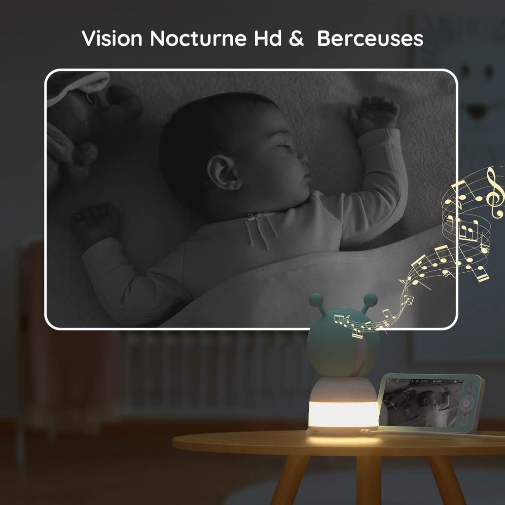 BOIFUN Babyphone Camera Bébé 2K, Baby Phone avec Caméra WiFi et Moniteur 5", Vision Nocturne Invisible, Veilleuse Bébé Colorée Réglable, Alerte Mouvements/Pleurs, Température, Zoom 4X, Rappel Biberon