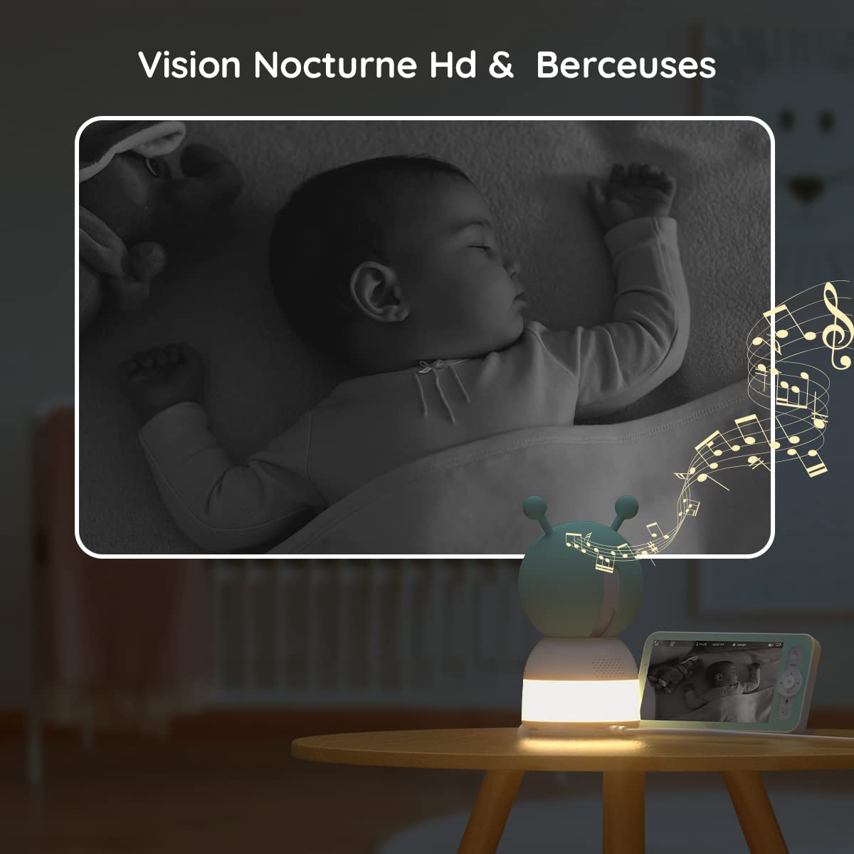 BOIFUN Babyphone Camera Bébé 2K, Baby Phone avec Caméra WiFi et Moniteur 5", Vision Nocturne Invisible, Veilleuse Bébé Colorée Réglable, Alerte Mouvements/Pleurs, Température, Zoom 4X, Rappel Biberon