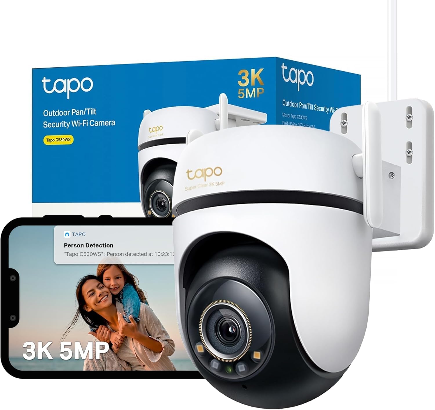 Tapo C510W 2K Caméra de Surveillance WiFi extérieur 360°, Vision Nocturne Couleur, Détection de Personne et Suivi de Mouvement, Étanche IP65, Alarme sonore Personnalisable