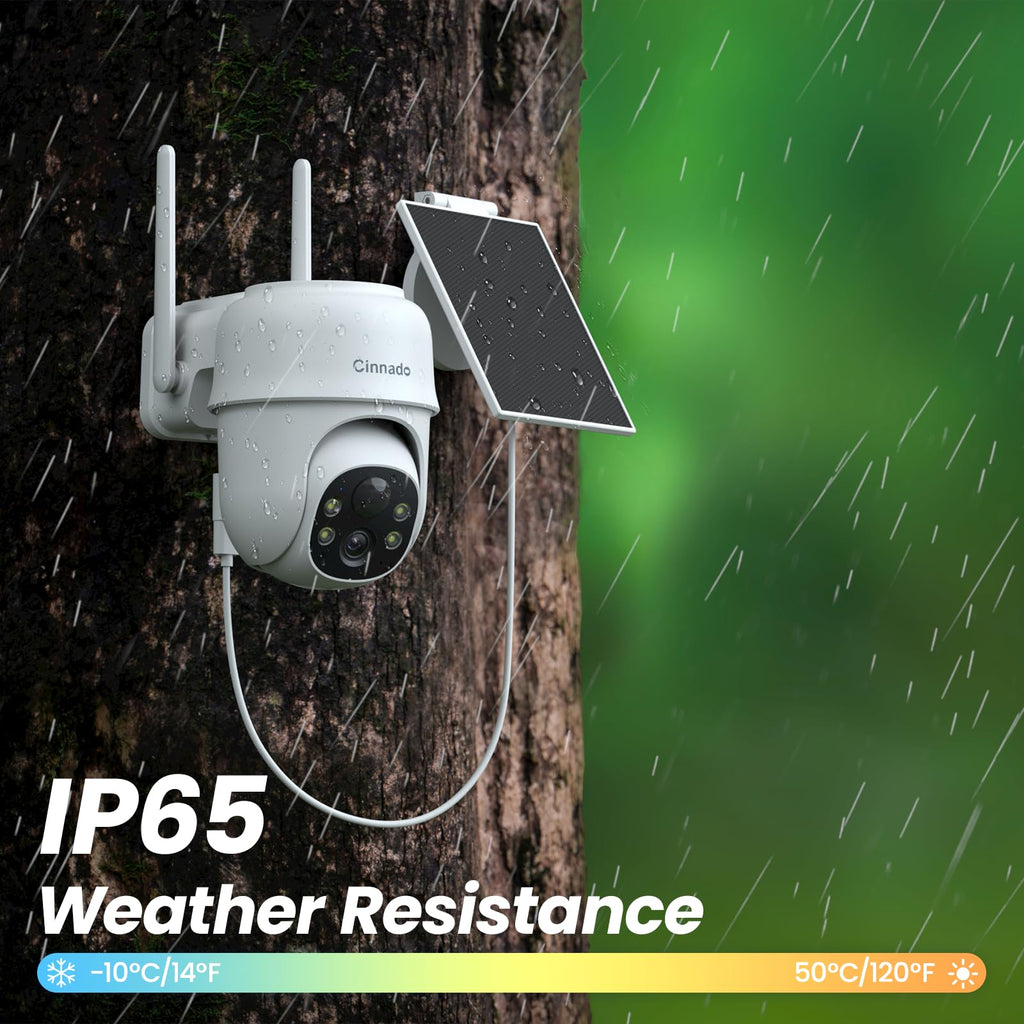 Cinnado Camera Surveillance WiFi Exterieure sans Fil - 2K Camera Exterieur sans Fil avec Panneau Solaire, 360° PTZ, Alerte Instantanée PIR, Vision Nocturne Couleur, Audio Bidirectionnel, B6 (Noire)