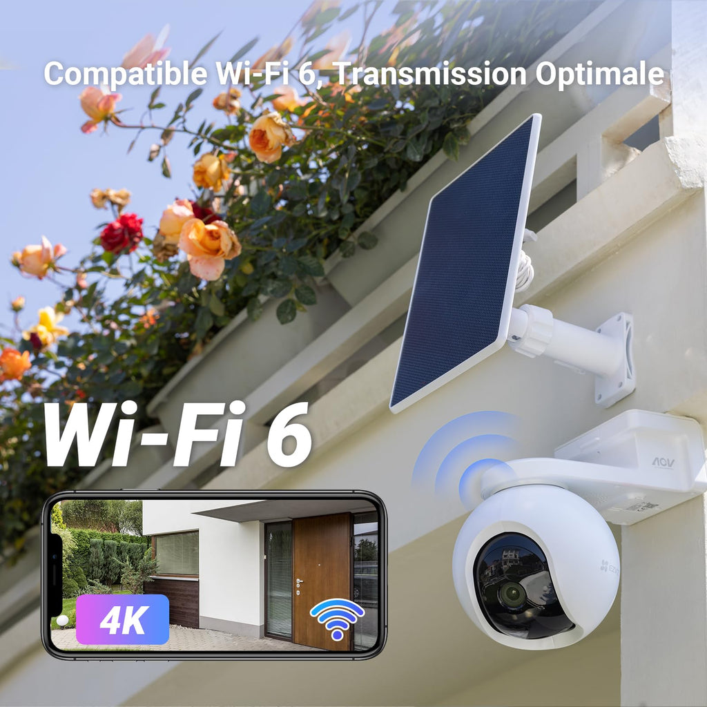EZVIZ 4K(8MP) Caméra Surveillance WiFi Extérieure sans Fil + 5W Panneau Solaire, Détection de Personnes/Véhicules, Caméra Solaire Extérieure 360°, Mode AOV, Défense Active, CB8 Pro 4K Kit