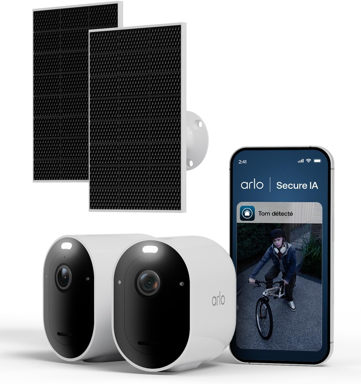 Arlo Pro 6 - Système de caméra de sécurité extérieure sans fil avec 2 panneaux solaires, 2K+ HDR, caméra extérieure fonctionnant sur batterie, vision nocturne couleur avancée, suivi automatique, essai