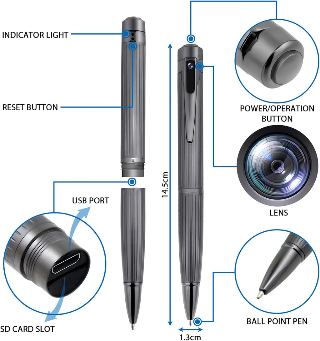 OTADUG Caméra Stylo Espion, caméra cachée 1080P de 16 Go avec Surveillance des mouvements, Enregistrement vidéo et Audio