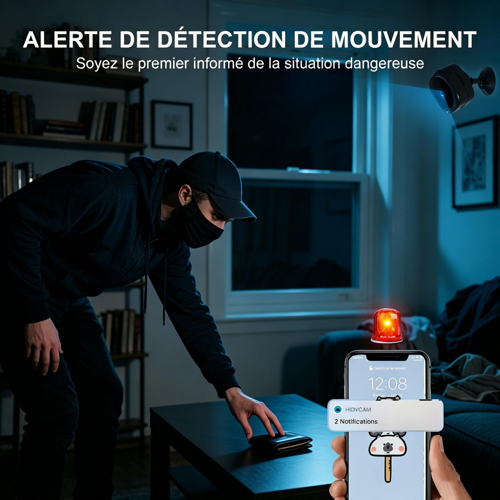 AOBOCAM Camera Espion WiFi 4K avec Cloud – Caméra de Surveillance Intérieure sans Fil, Vision Nocturne Grand Angle 150°, Détection de Mouvement AI Intelligente, Mini Caméra de Sécurité