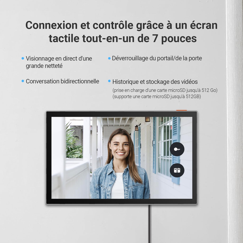 EZVIZ CP7 2K Visiophone Connecté Interphone Vidéo, 7 Pouces Moniteur Tactile, Unlock à Distance, 2 Fils, Detection Humaine, Option RFID, Audio Bidirectionnel, Vision Nocturne, étanche, WiFi bi-Bande