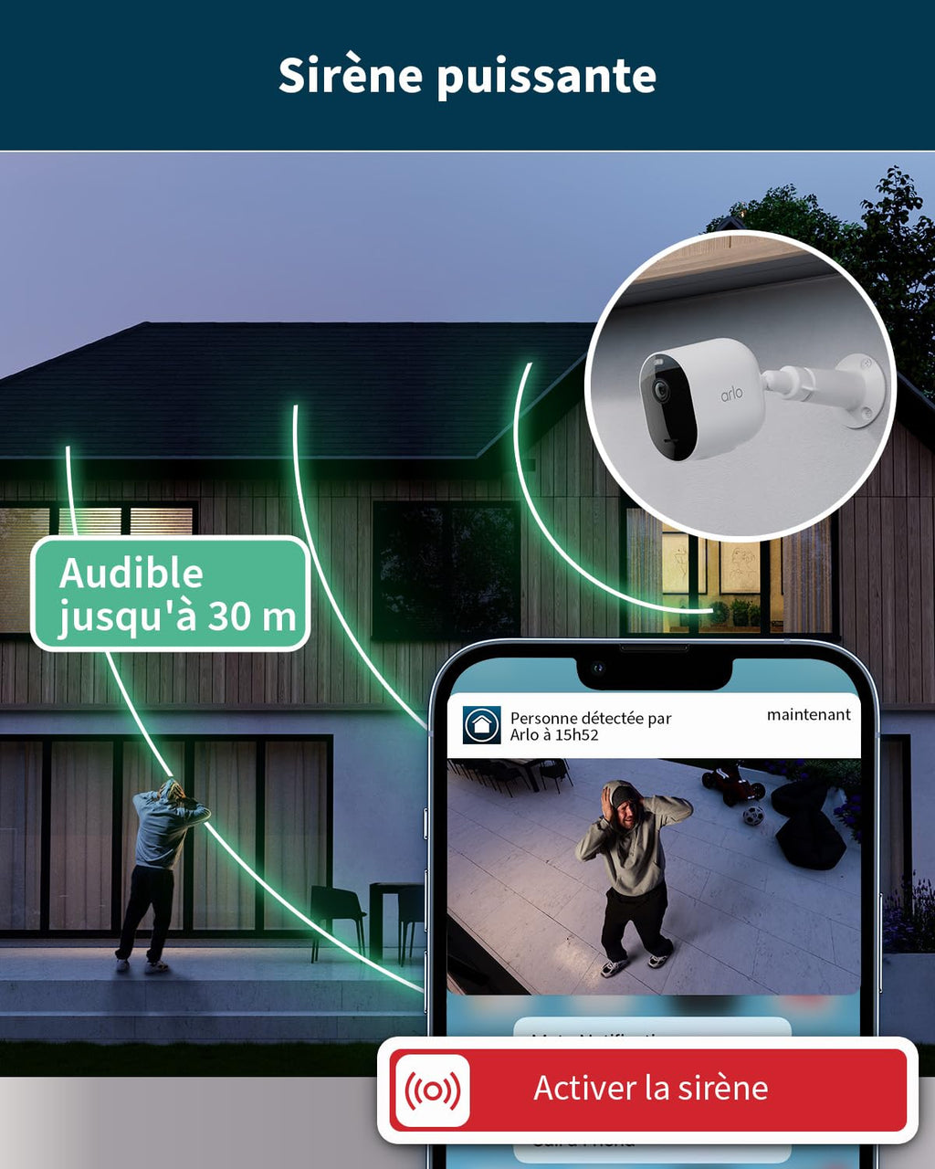 ARLO Pro 5 2K, Caméra de Surveillance WiFi Extérieure sans Fil, Détection par IA, Vision Nocturne Couleur, Audio bidirectionnel, Compatible avec Alexa, Essai Secure Inclus, 2 Caméras