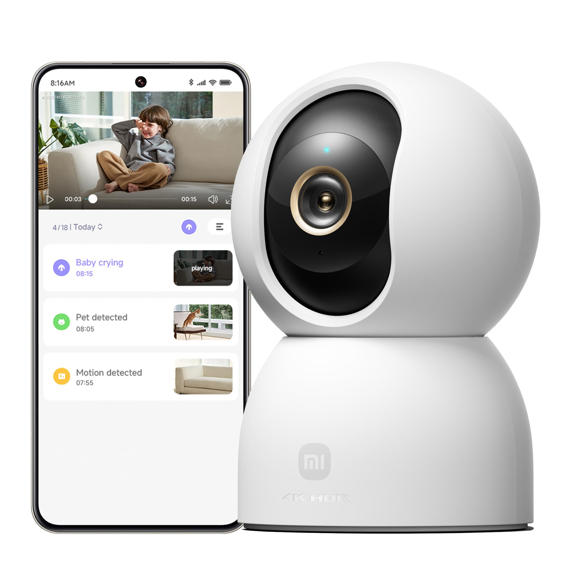 XIAOMI C201 1080p HD, caméra de sécurité, WiFi 6, 360° Panorama, Vision Nocturne Couleur, Protection Objectif, Audio bidirectionnel, babyphone, caméra Animaux, Compatible avec Alexa et Google