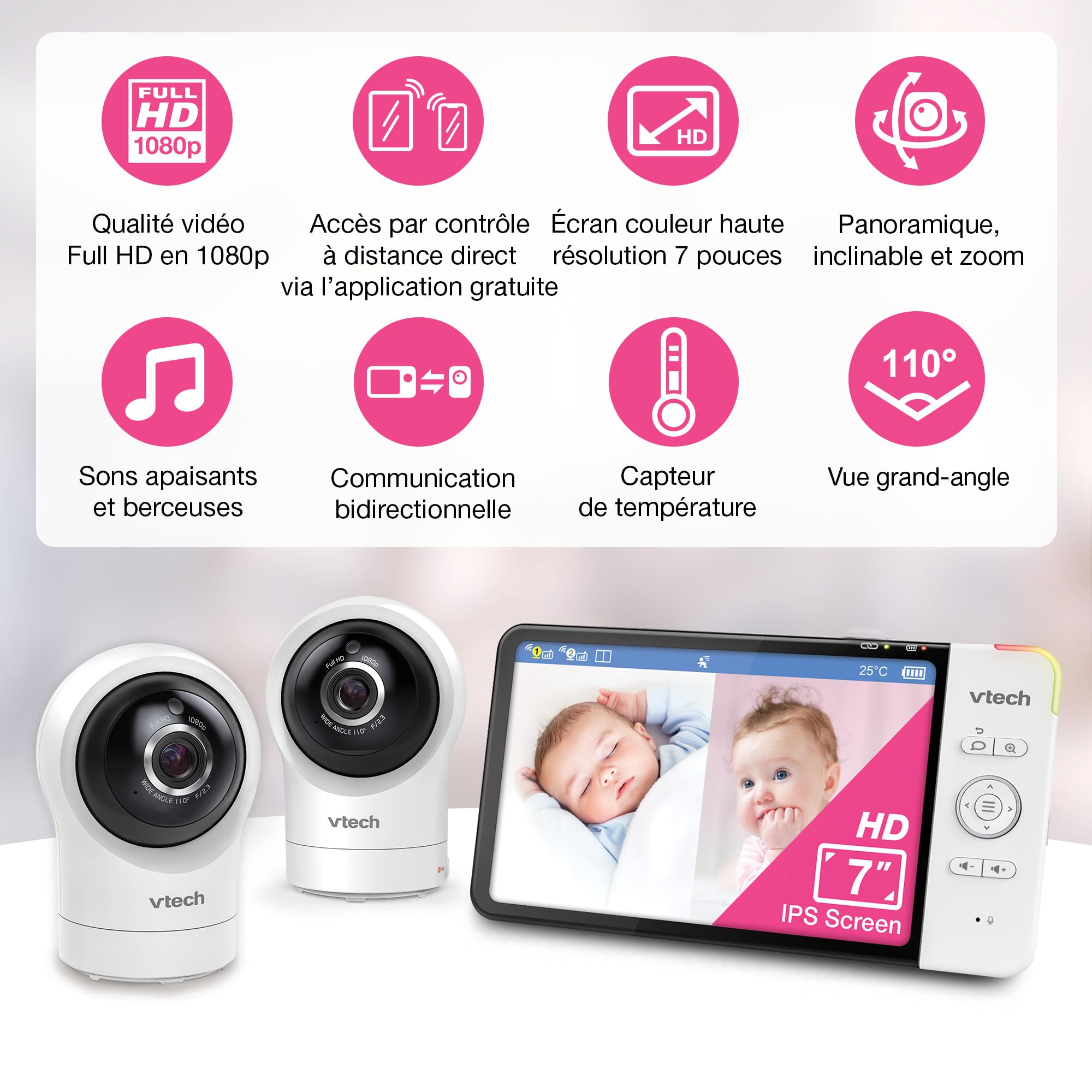 VTech - Babyphone Night Light - Fonction Veilleuse, Communication Parent/bébé - BM1211 - Version FR