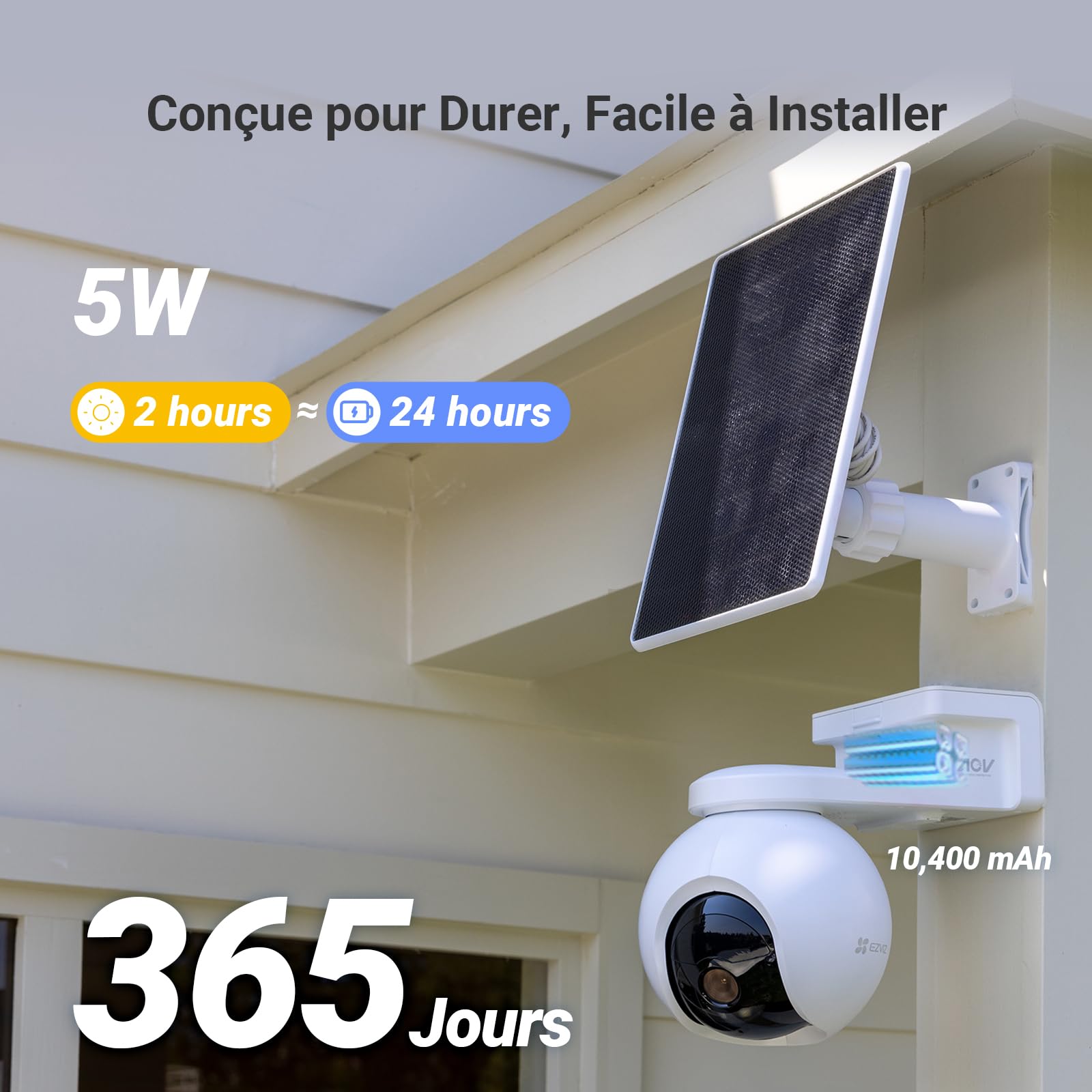 EZVIZ 4K(8MP) Caméra Surveillance WiFi Extérieure sans Fil + 5W Panneau Solaire, Détection de Personnes/Véhicules, Caméra Solaire Extérieure 360°, Mode AOV, Défense Active, CB8 Pro 4K Kit
