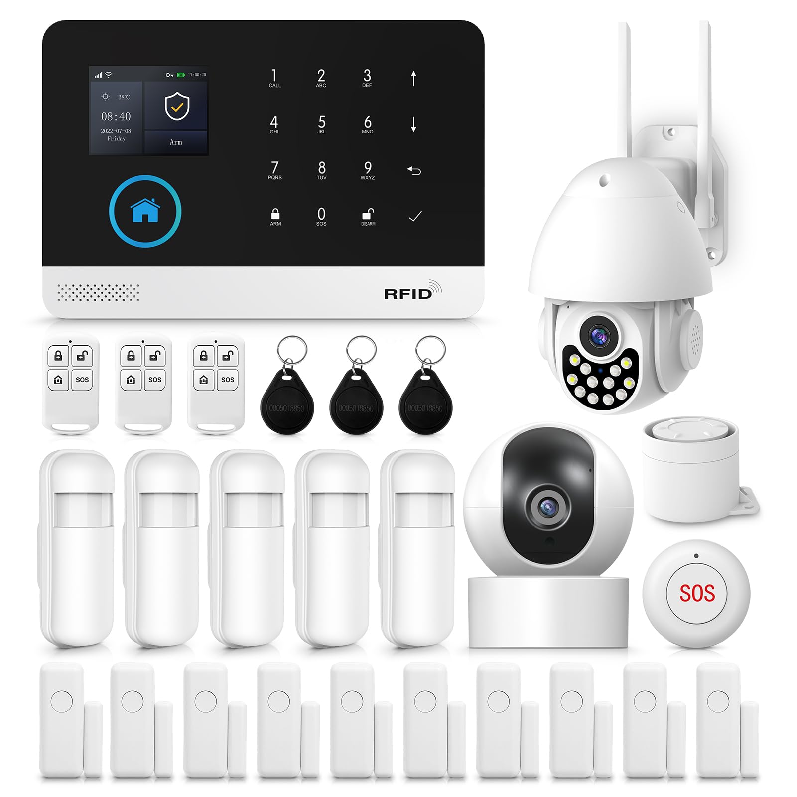 XNY Alarme Maison sans Fil Intelligent WiFi avec Caméra Surveillance Extérieure et Caméra Surveillance Intérieure, Système Alarme Maison 4G, Compatible avec Alexa et Assistant Google