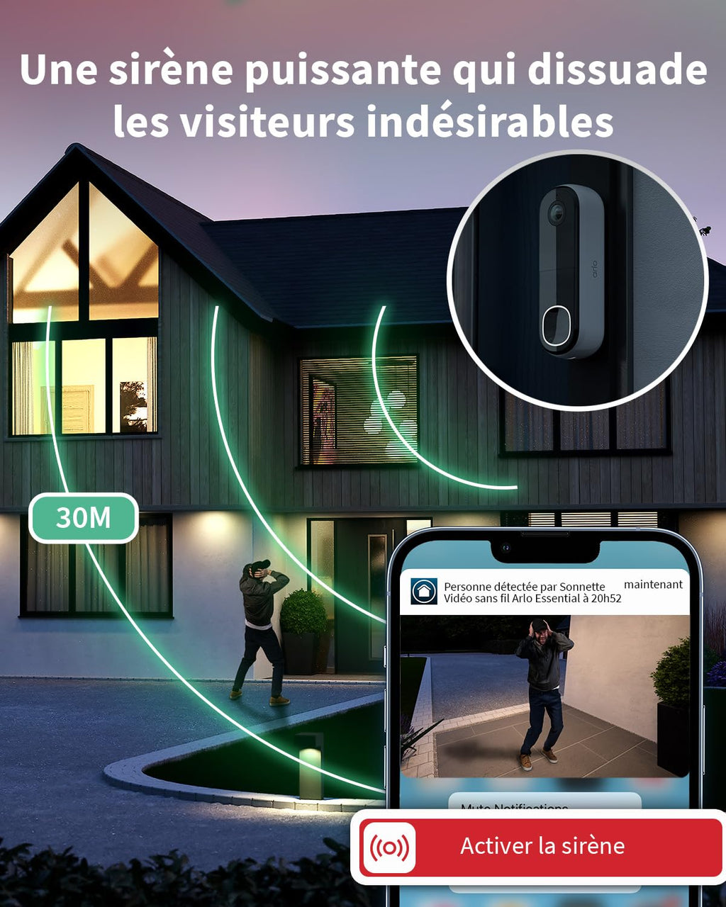ARLO Sonnette Vidéo HD, Sonnette WiFi Extérieur Exterieure Sans Fil, Détection par IA, Vision Nocturne Couleur, Audio bidirectionnel, Compatible avec Alexa, Essai Secure Inclus