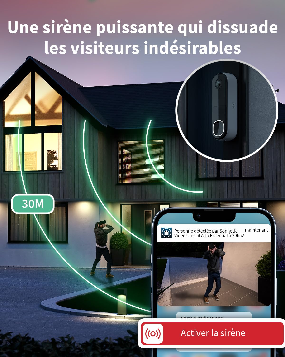 ARLO Sonnette Vidéo HD, Sonnette WiFi Extérieur Exterieure Sans Fil, Détection par IA, Vision Nocturne Couleur, Audio bidirectionnel, Compatible avec Alexa, Essai Secure Inclus