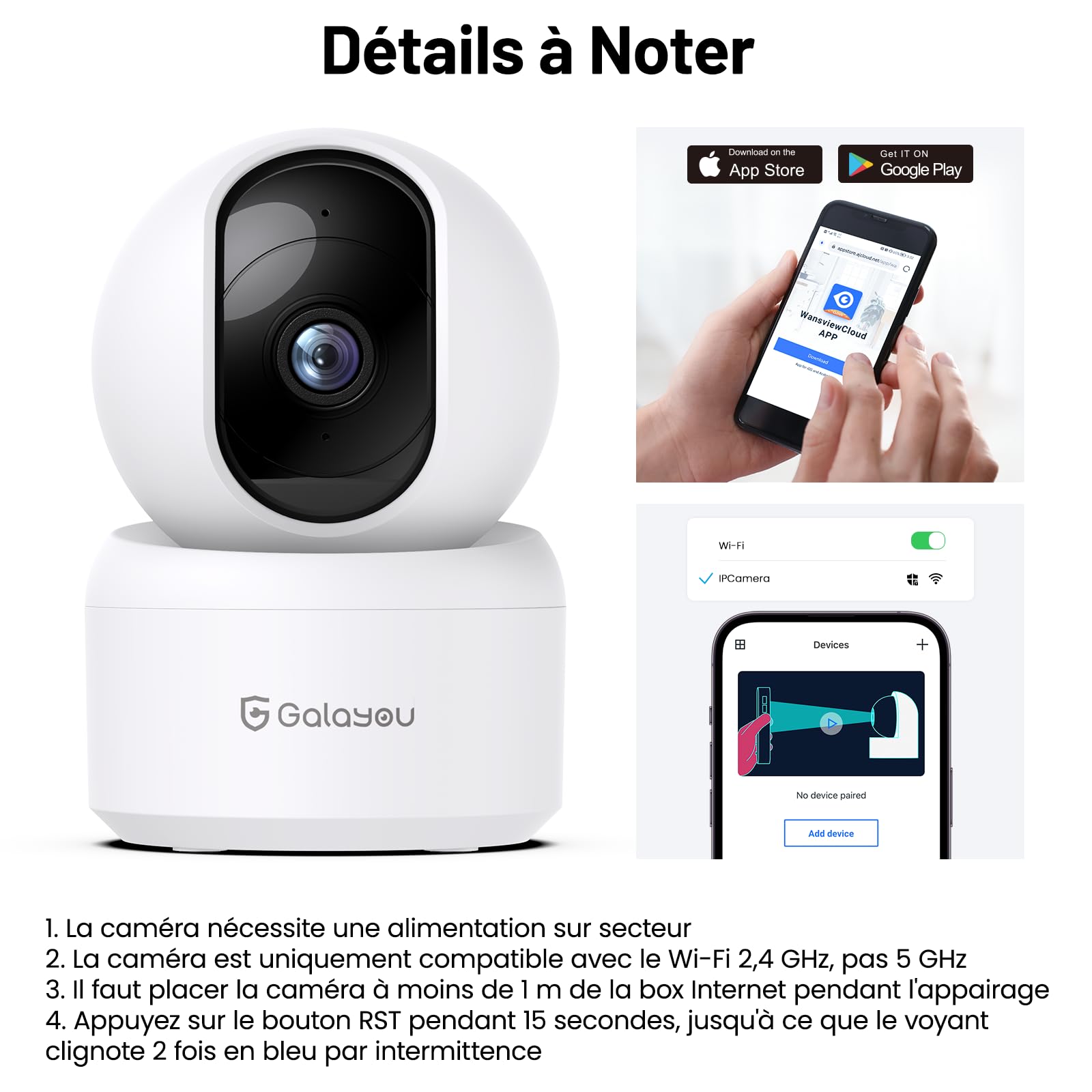 GALAYOU 2K(3MP) Camera Surveillance WiFi Intérieure - Caméra Interieur Maison 360°, Détection Humaine AI, Suivi Intelligent pour Bebe/Chien/Chat/Animaux, Alerte Instantanée G2 (Lot de 2)