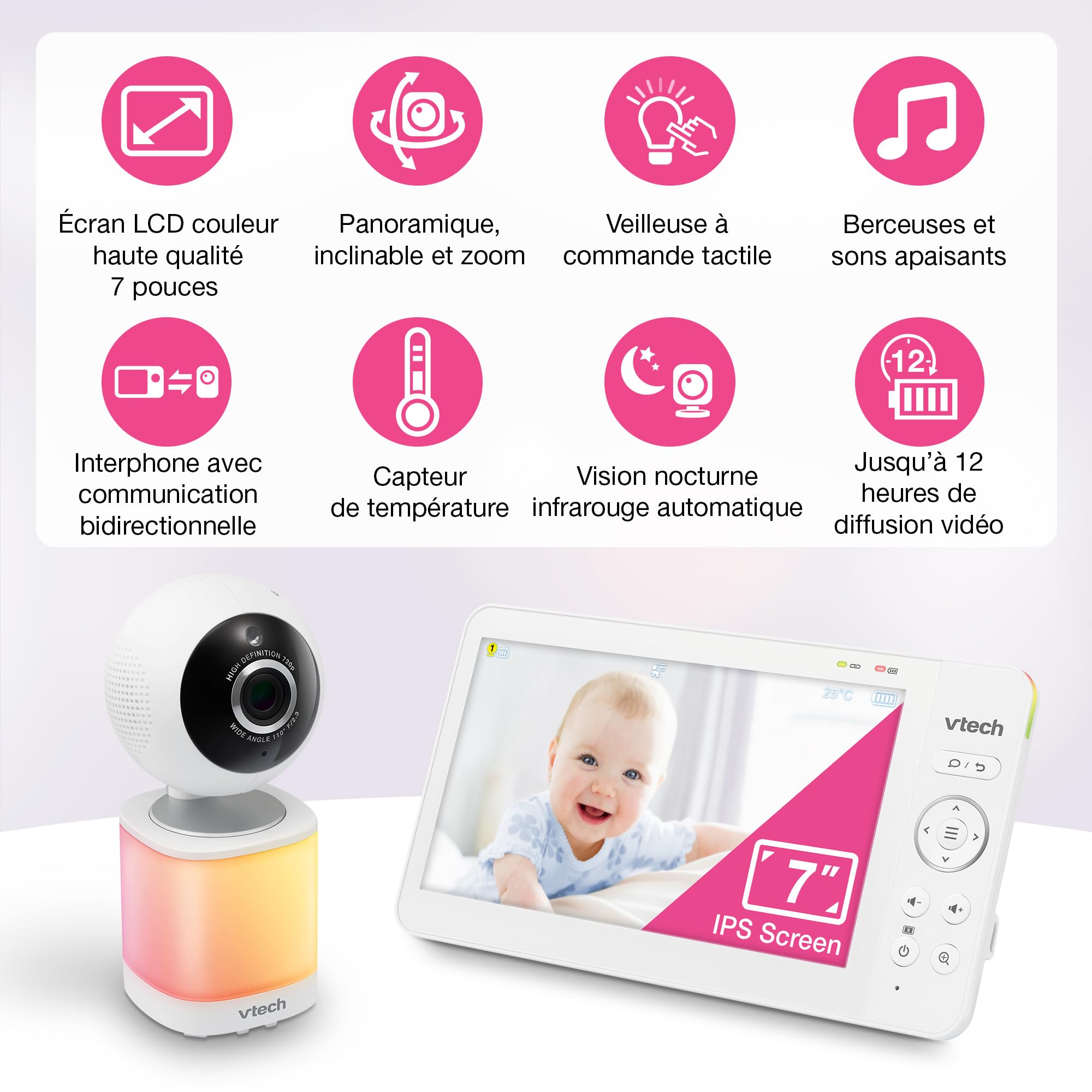 VTech VM924 Baby Monitor with Camera, Pan&Tilt,Video Baby Monitor with 5" LCD Screen,Up to 17 Hrs Battery Life,1.33x Zoom,Night Vision,300m Long Range,Soothing Sounds,2-Way Talk,Secured Transmission