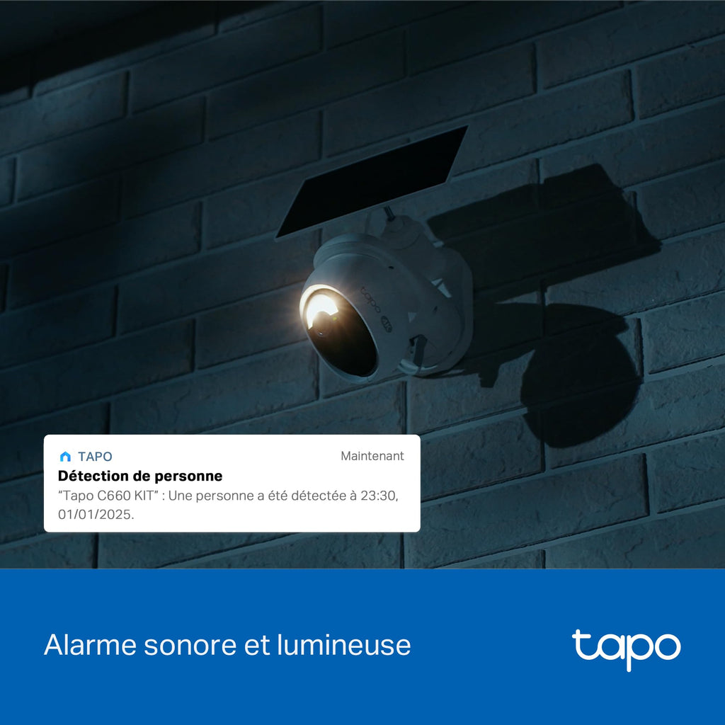 Tapo C660 Kit Caméra de Surveillance extérieure avec Panneau Solaire 4K 8MP, Vision 360°, Vision Nocturne Couleur Starlight, Batterie 10 000 mAh, détection IA, IP66, Alarme Rapide et antivol